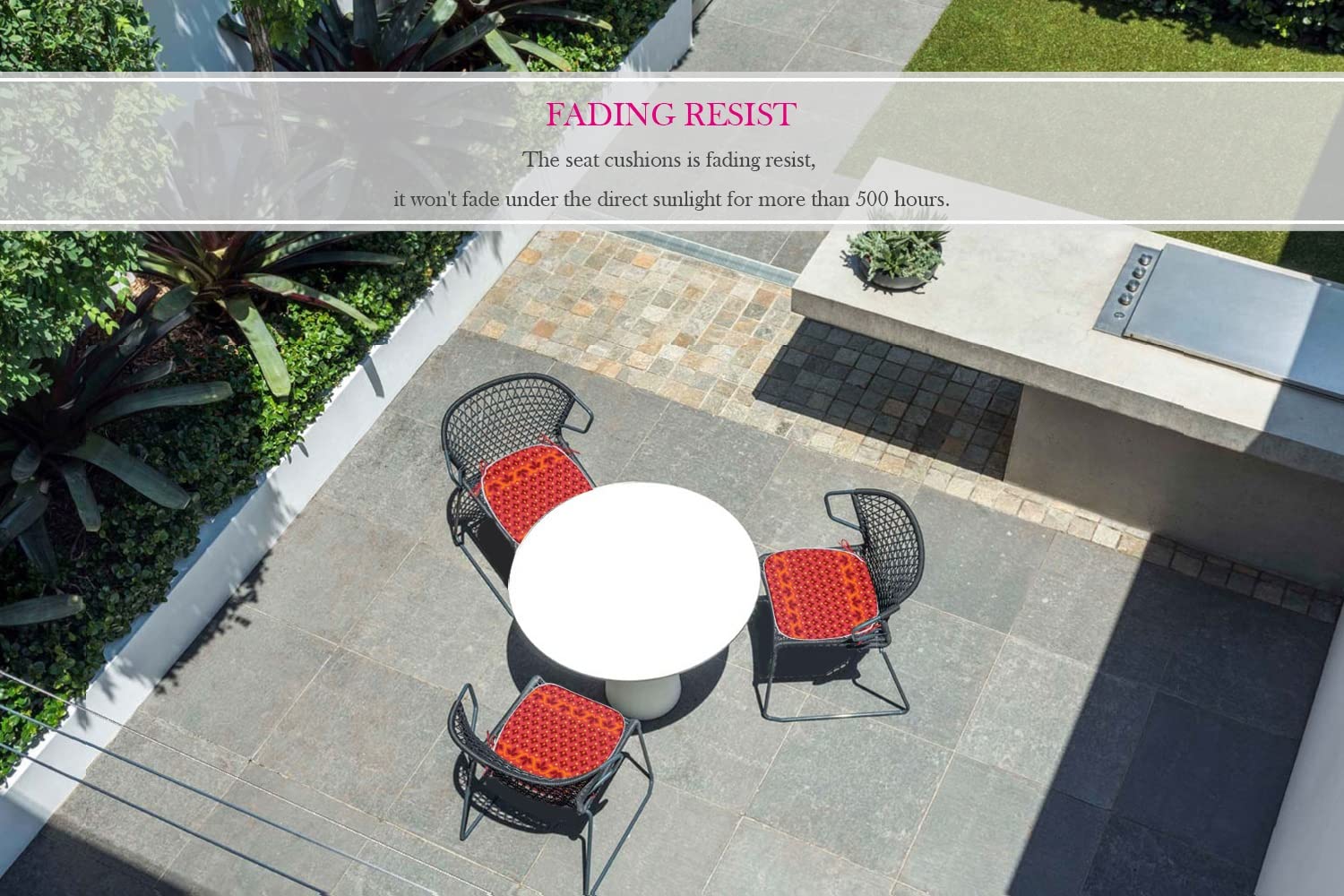 Fabritones Outdoor Chair Cushions Set of 4 - Red Geometric Patio Seat Cushions with Ties, 16x17 Inch Square Chair Pads - Perfect for Garden, Deck, Poolside & Outdoor Furniture