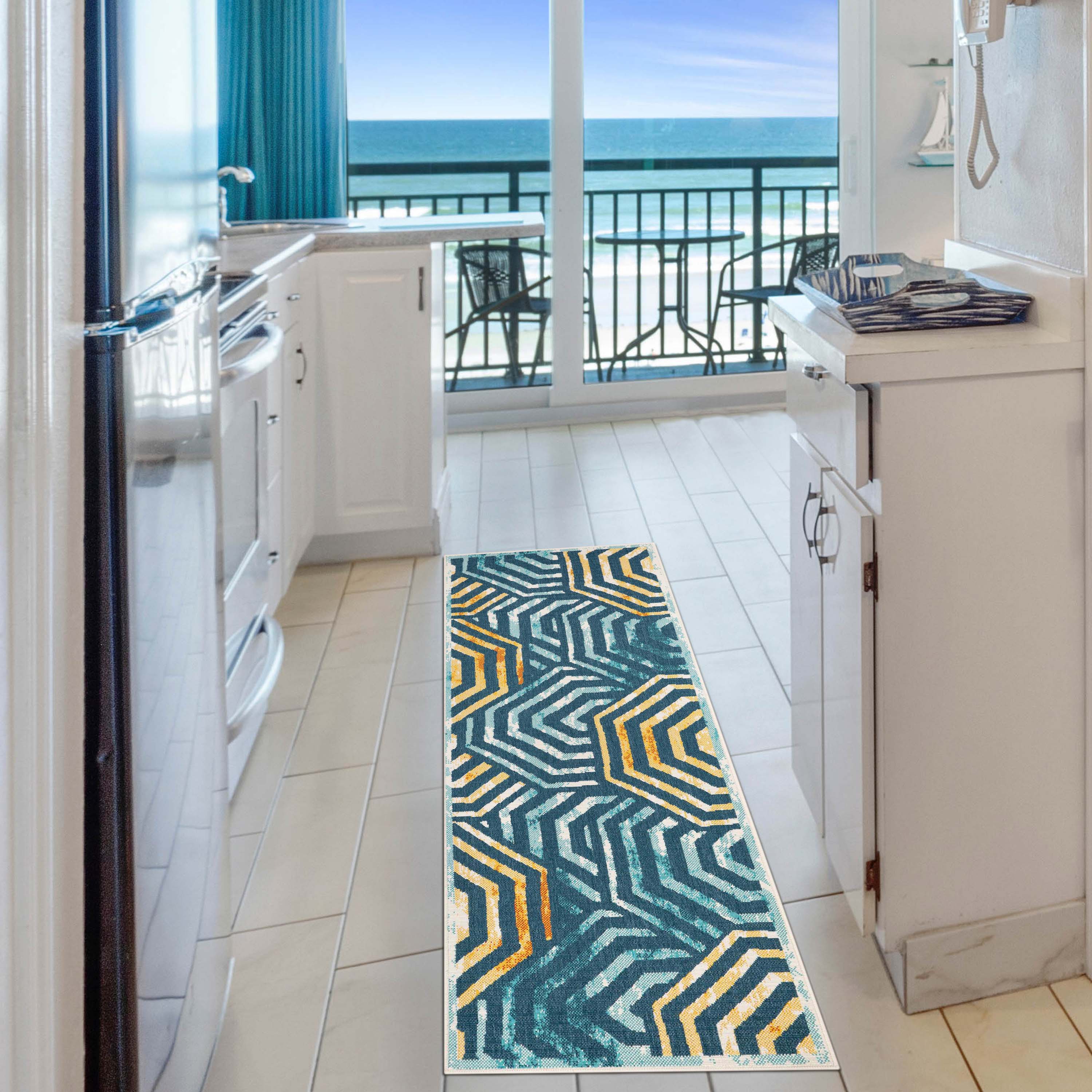 Waimea Modern Geometric Coastal Indoor/Outdoor Area Rug - Soft & Durable for Living Room, Patio, or Beach House Decor