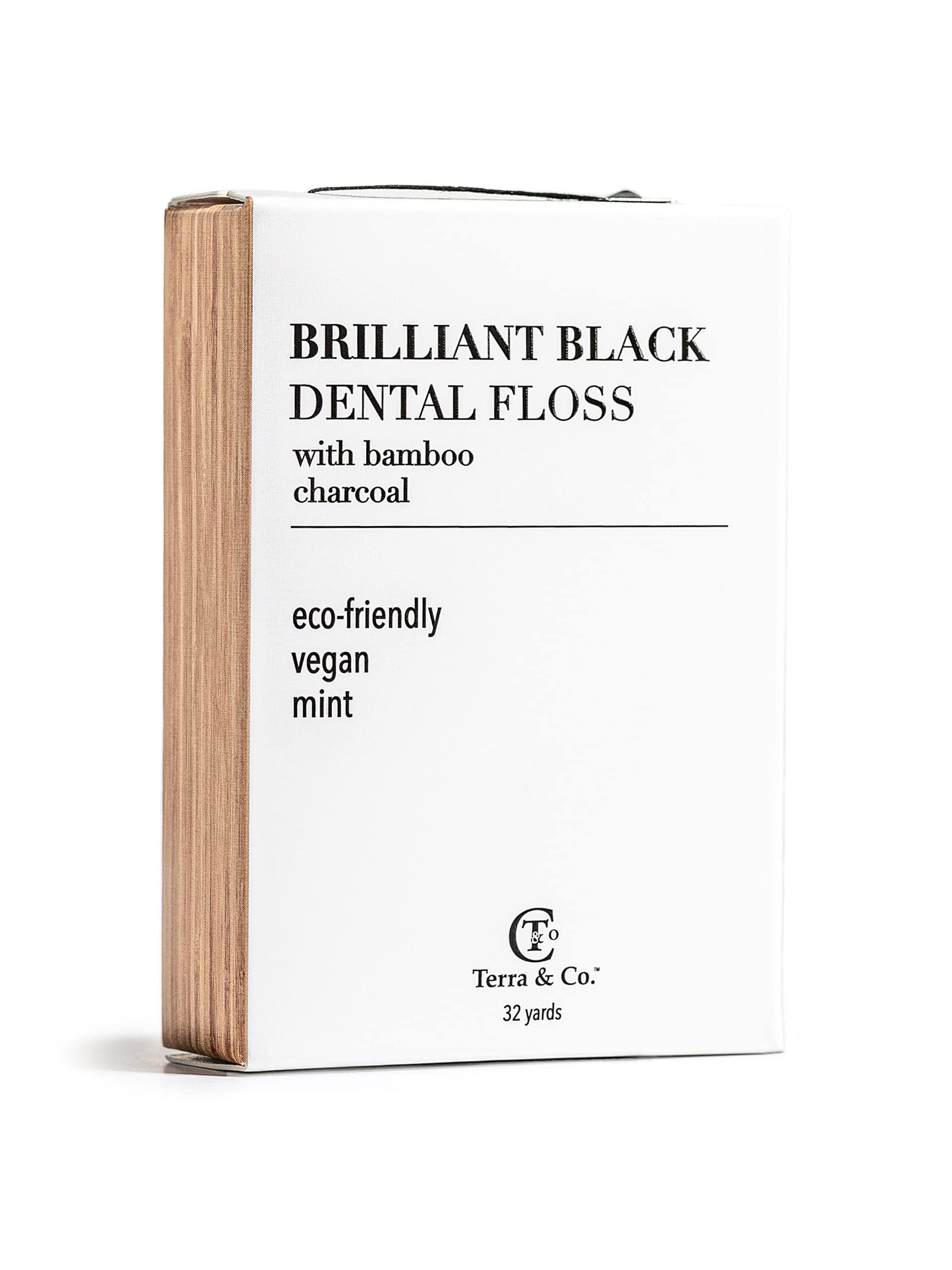 Terra & Co. Brilliant Black Dental Floss (3 Pack) - Organic Teeth Whitening Floss with Activated Bamboo Charcoal | All Natural, Vegan & Cruelty Free | Luxury Oral Care for Fresh Breath & Healthy Gums | Perfect for Travel, Home & Office Use