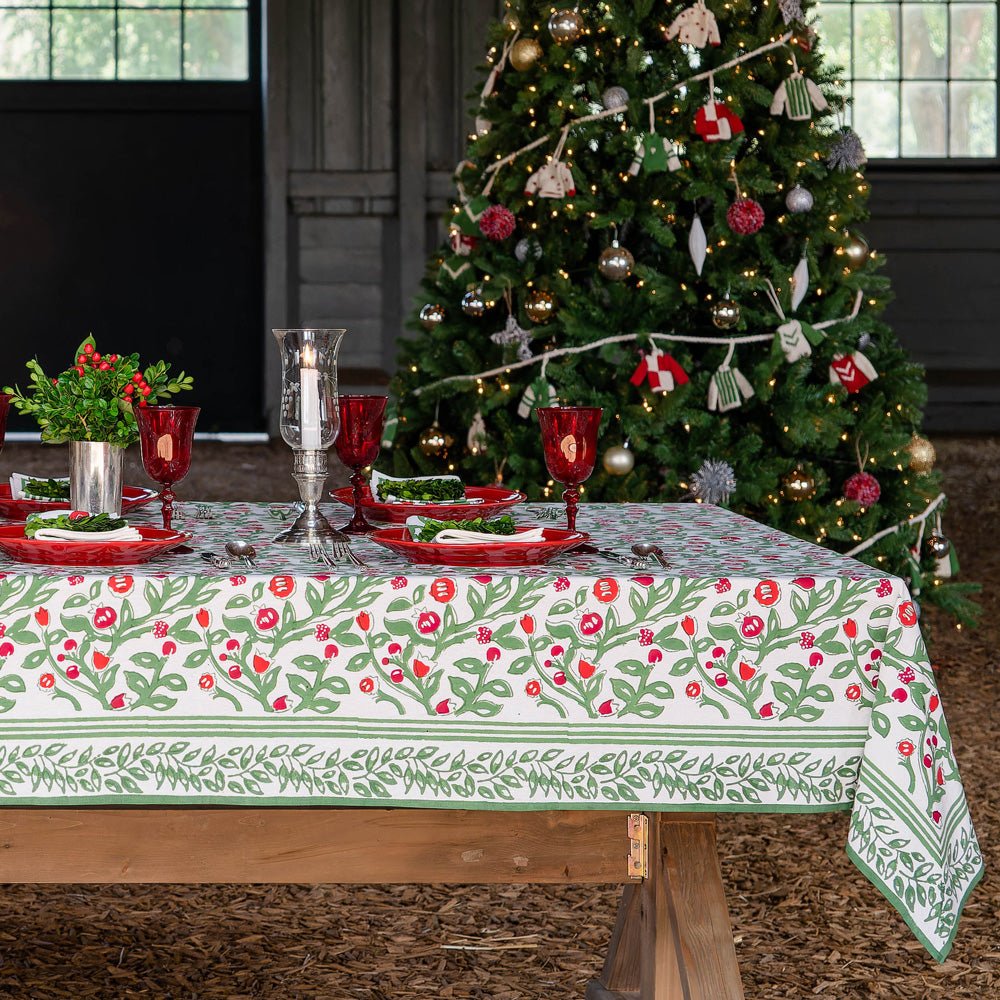 Emma Red & Green Tablecloth - Premium 100% Polyester Washable Table Cover for Christmas, Parties, Dining & Home Decor (60x84 Inches)