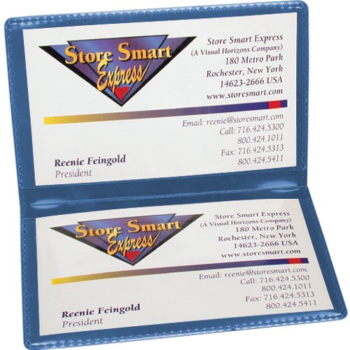StoreSMART Metallic Blue Folding Business Card Holders - 100 Pack - Premium Polypropylene Plastic Card Cases - Perfect for Networking Events, Trade Shows & Office Organization (RPP2915MB100)