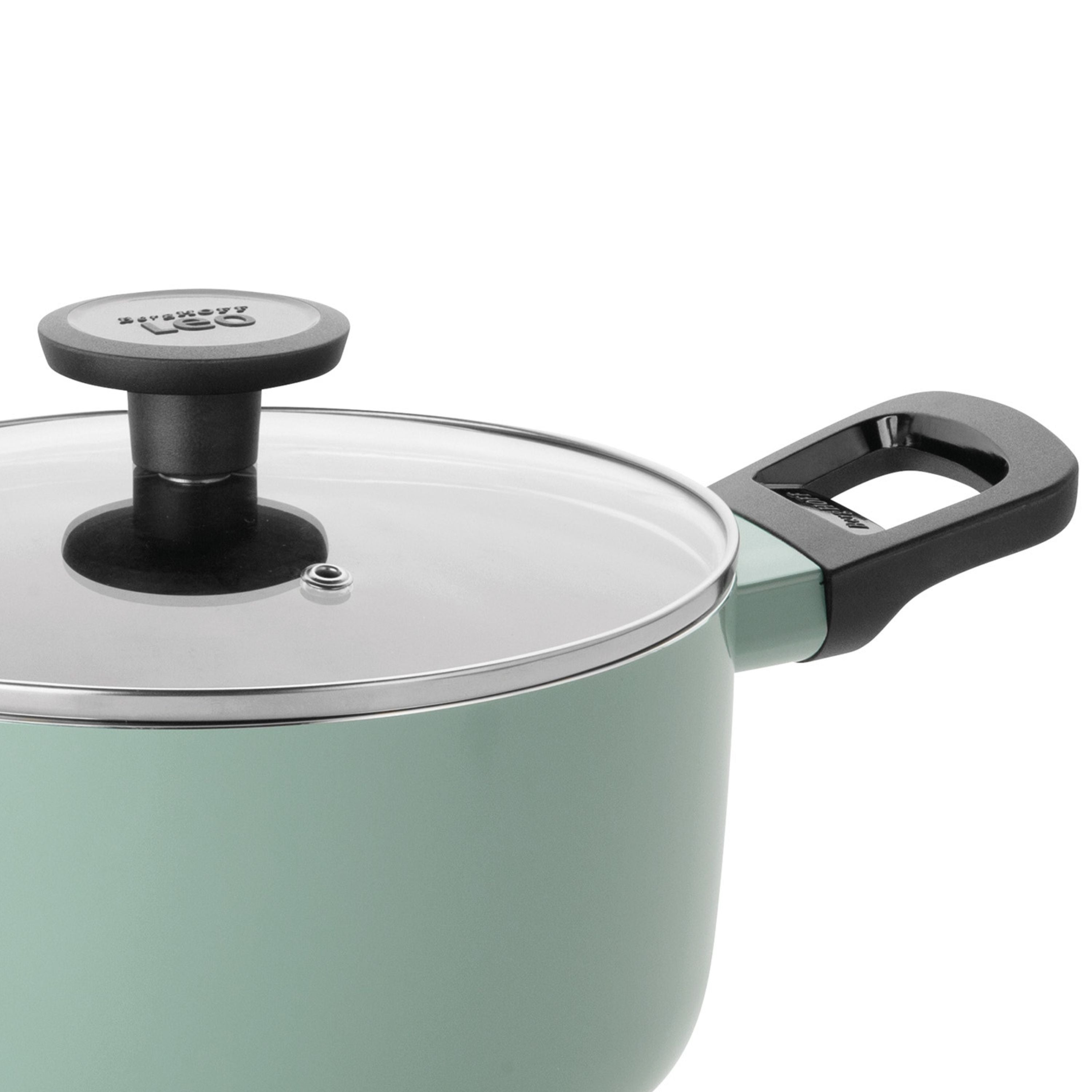 BergHOFF Sage 8-Inch Non-Stick Aluminum Stockpot with Glass Lid - 3 Quart, Durable & Easy Clean for Soups, Stews & Pasta - Perfect for Home Cooking & Professional Kitchens