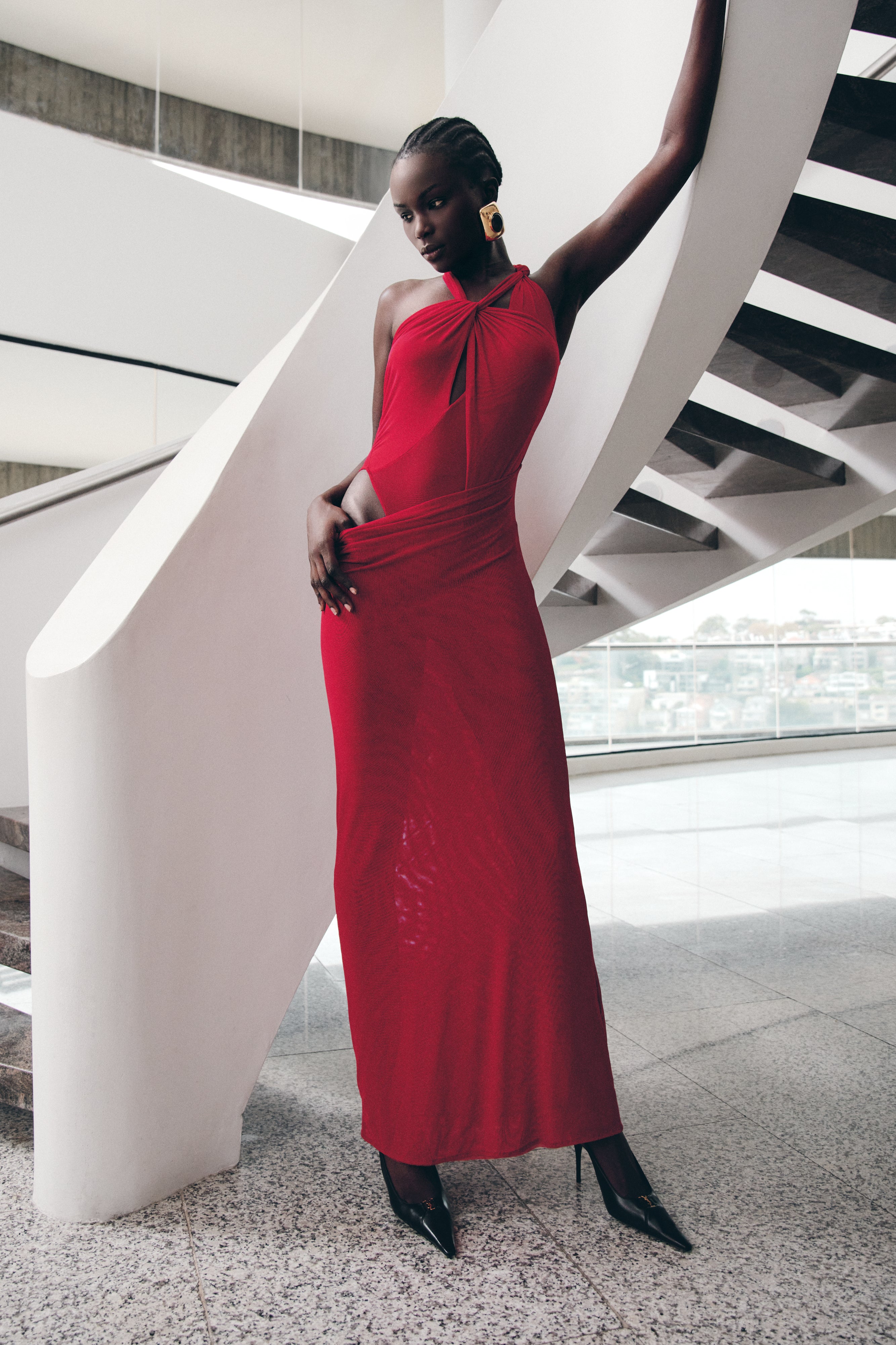 Edwina Knotted Mesh Maxi Dress for Women - Flowy Long Summer Dress in Red | Perfect for Beach Vacations, Date Nights & Special Occasions