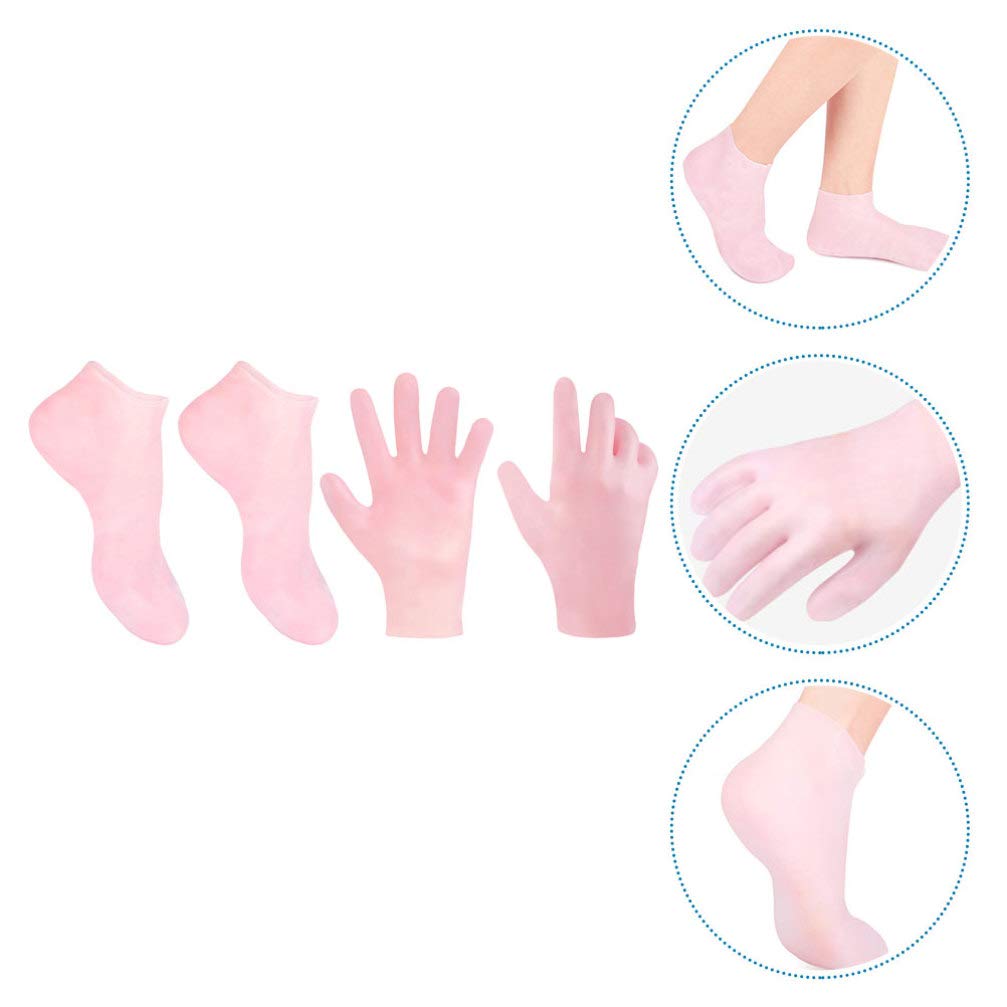 Hydrating Moisturizing Foot Socks & Hand Gloves Set - Exfoliating Cracked Heel Care with Sock Remover - Perfect for Overnight Foot Treatment, Spa Day & Dry Skin Relief