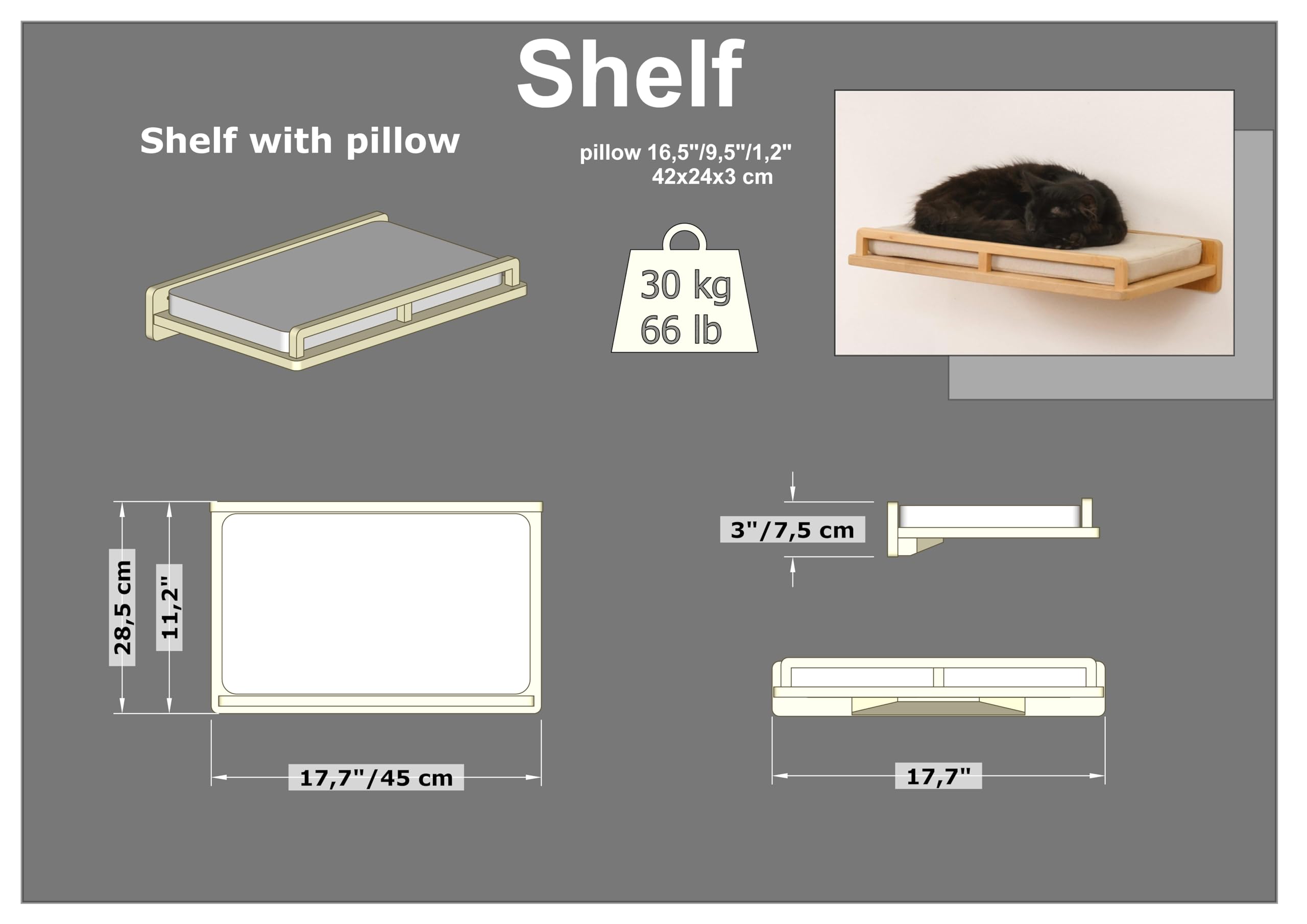 Cat Wall Bed with Steps - Multi-Level Cat Shelf & Climbing Platform - Space-Saving Wall Furniture for Cats - Perfect for Small Apartments & Cat Play Areas