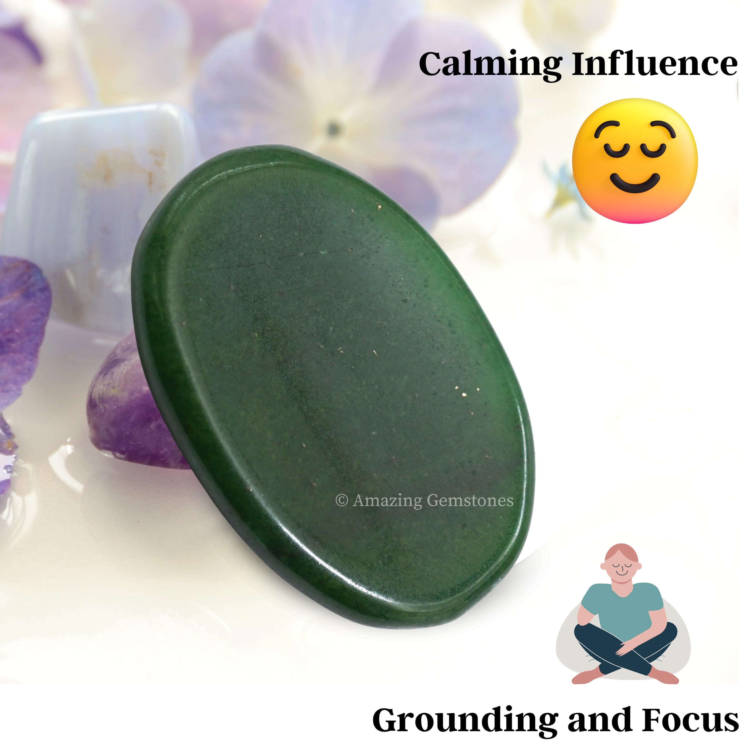 Green Jade Aventurine Worry Stone - Natural Healing Crystal for Stress Relief & Meditation - Anxiety Relief Gift for Women & Men - Perfect for Office Desk, Yoga Practice & Mindfulness Sessions