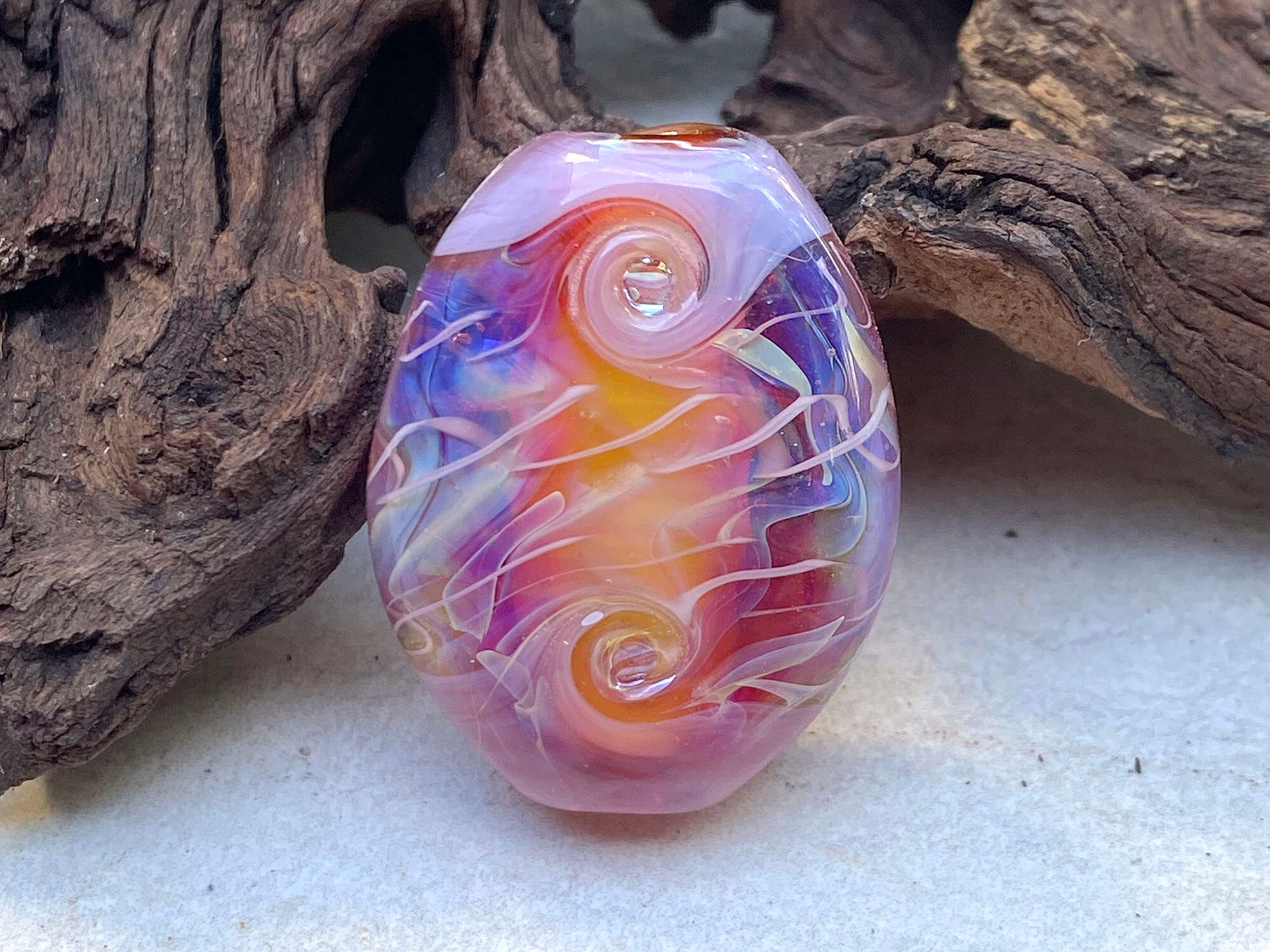 Handmade Pink Sunset Lampwork Glass Focal Bead - SRA Certified for Jewelry Making, DIY Crafts & Home Decor | Perfect for Necklaces, Bracelets & Boho Decorations