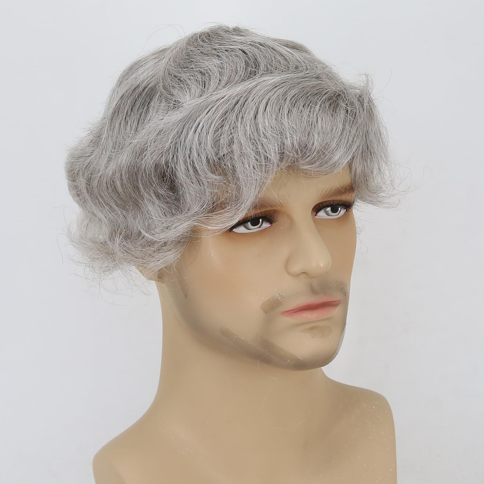 Men's Human Hair Toupee 7x9 Inch - 80% Grey #5 Mixed Thin Skin Hair Replacement System with Monofilament Net & PU Base - Natural Looking Wig for Balding, Thinning Hair | Perfect for Daily Wear, Parties & Special Occasions