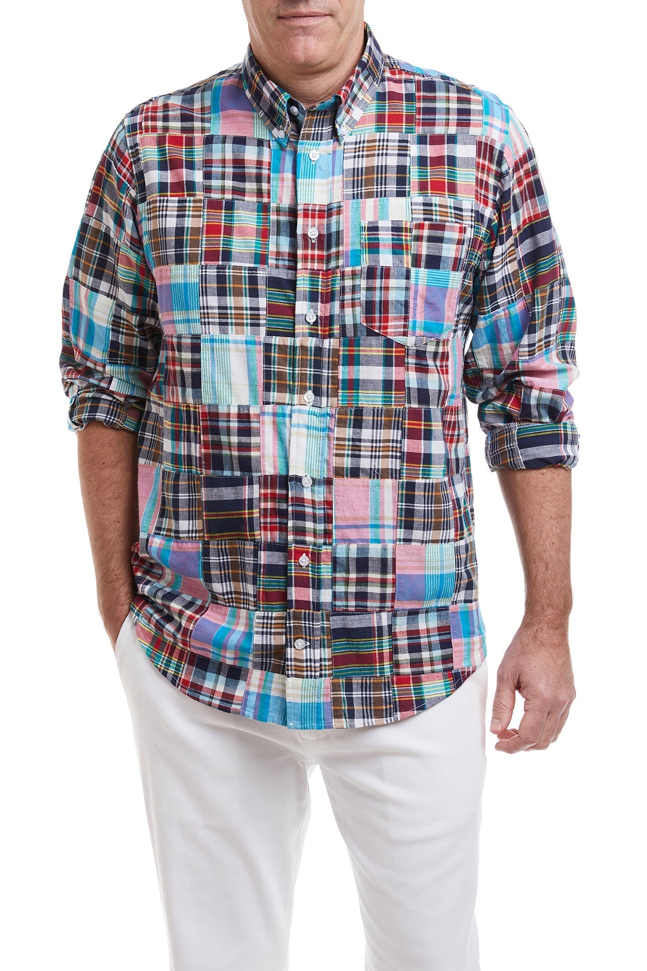Chase Shirt Weston Patch Madras Plaid Button-Up Shirt for Men - Casual & Stylish Summer Wear for Outdoor Activities and Travel