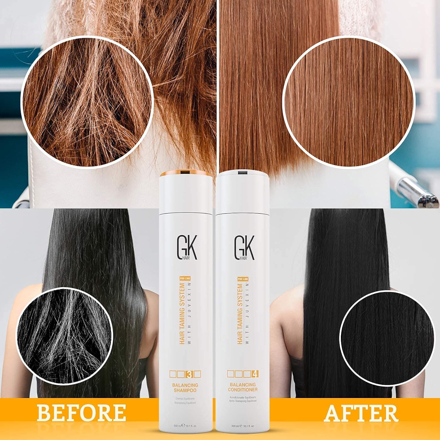 GK HAIR Global Keratin Balancing & Moisturizing Shampoo and Conditioner Set (10.1 Fl Oz Each) - Repair Dry Damaged Hair for Smooth Silky Results - Perfect for Color-Treated & Chemically Processed Hair at Home Salon Use