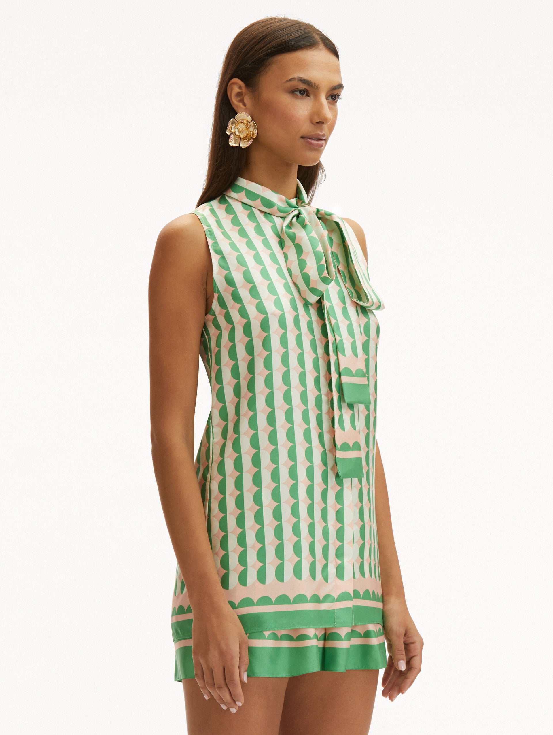 Geometric Circle Silk Twill Sleeveless Blouse for Women - Elegant Summer Top for Office, Party & Casual Wear