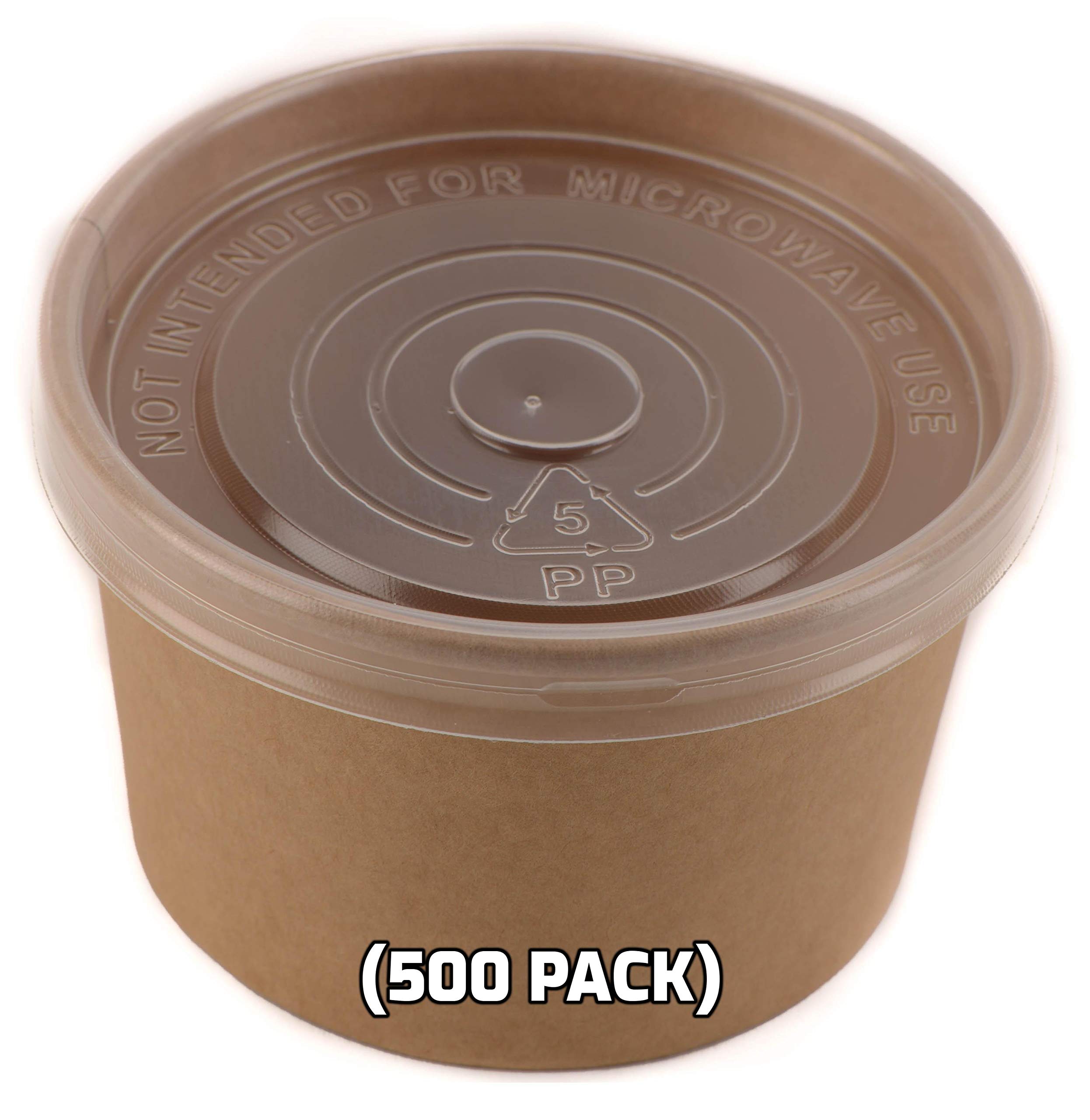 500 Pack 8 oz Disposable Kraft Paper Soup Containers with Lids - Eco-Friendly Takeout Containers for Ice Cream, Frozen Yogurt, Soups | Microwave Safe, Leak Proof Food Storage for Restaurants, Cafes & Home Use