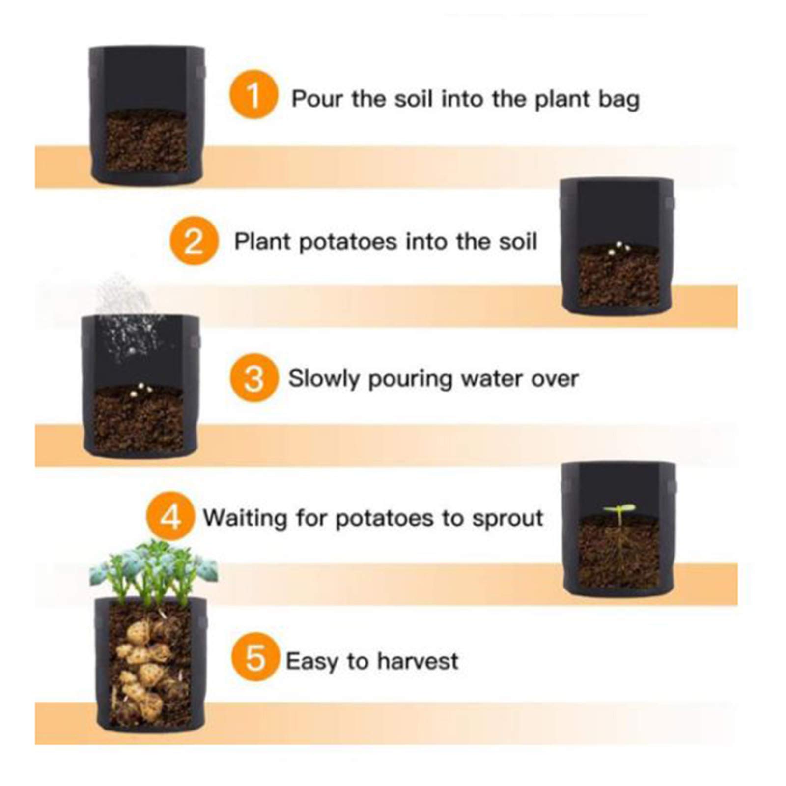 5 Pack Heavy Duty Reusable Potato Planter Bags - Thickened Non-Woven Fabric Grow Pots for Tomatoes, Vegetables & Garden Plants | Perfect for Patio, Balcony & Small Space Gardening