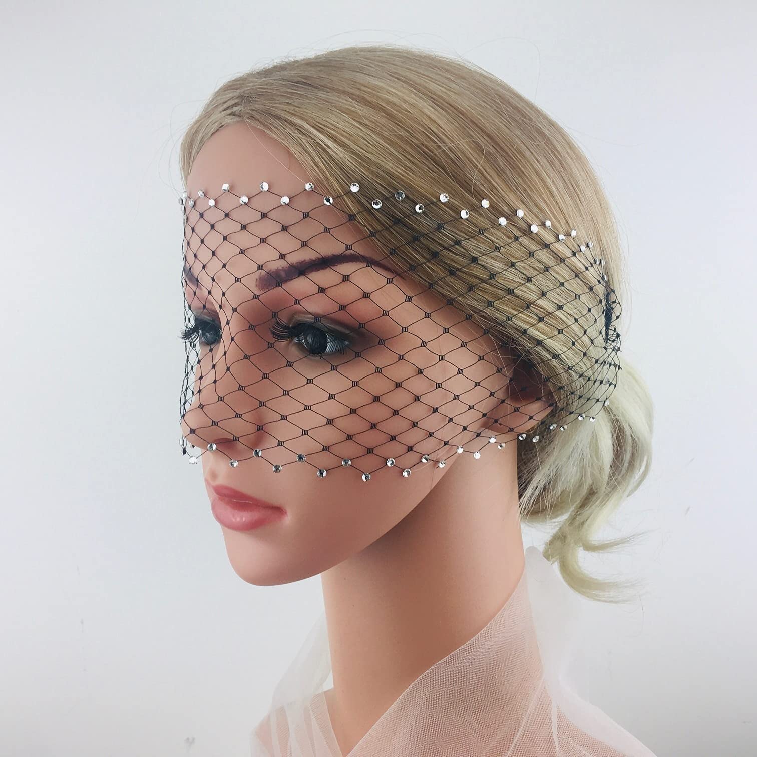 Elegant Black Wedding Headpiece with Crystal Hair Accessories | Bridal Veil & Hair Jewelry for Weddings, Prom, Evening Events | Perfect Wedding Hair Accessories