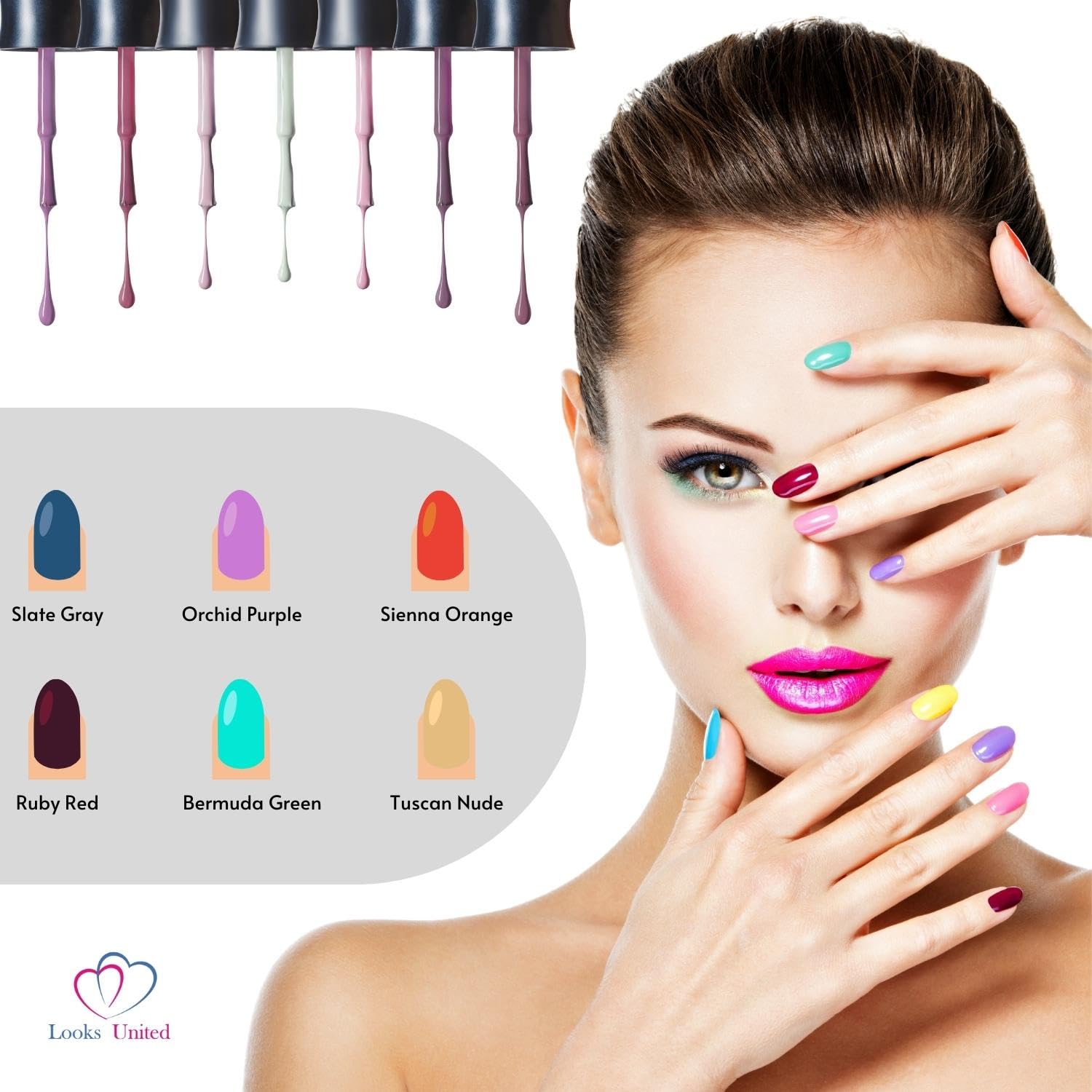 Looks United Smooth High Gloss Nail Polish Set - 6 Pack | Quick Drying, Long Lasting & Non-Toxic Nail Lacquer for Women | Perfect for Manicures, Pedicures & Special Occasions