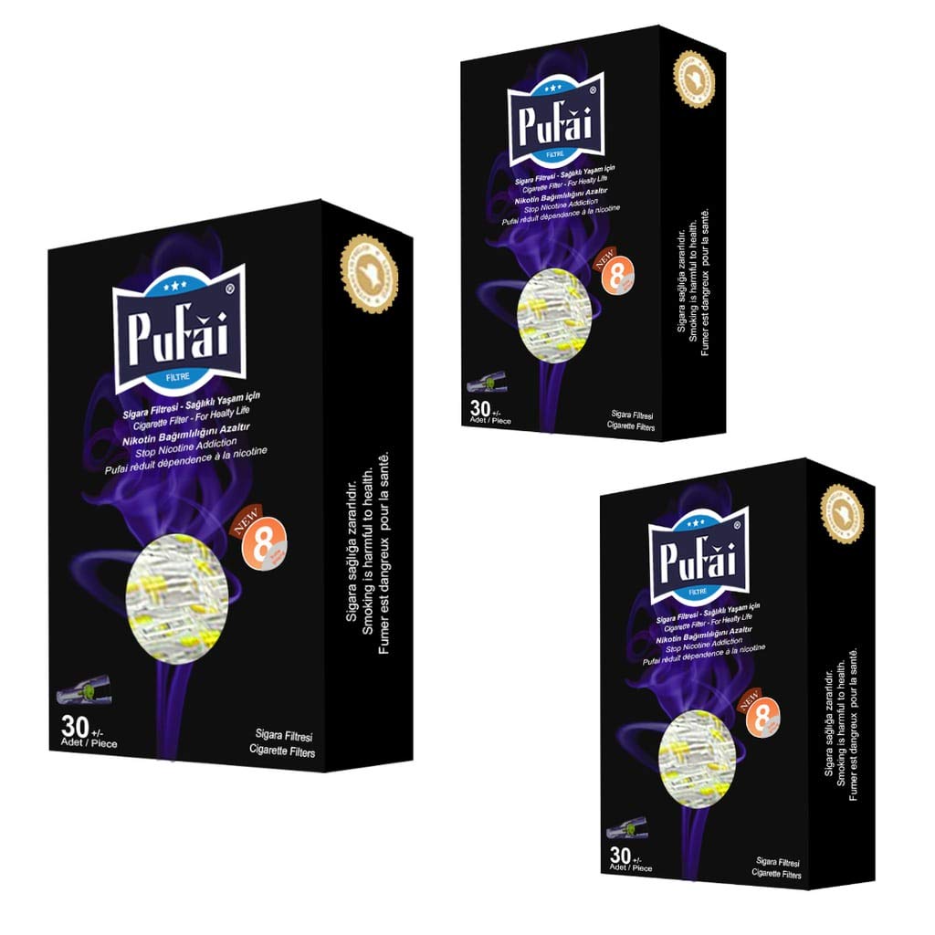 8mm Cigarette Filters - 90 Piece Regular Tar Blocker (3 Boxes) - Dark Color for Smoother Smoking Experience | Perfect for Rolling Tobacco & Handmade Cigarettes
