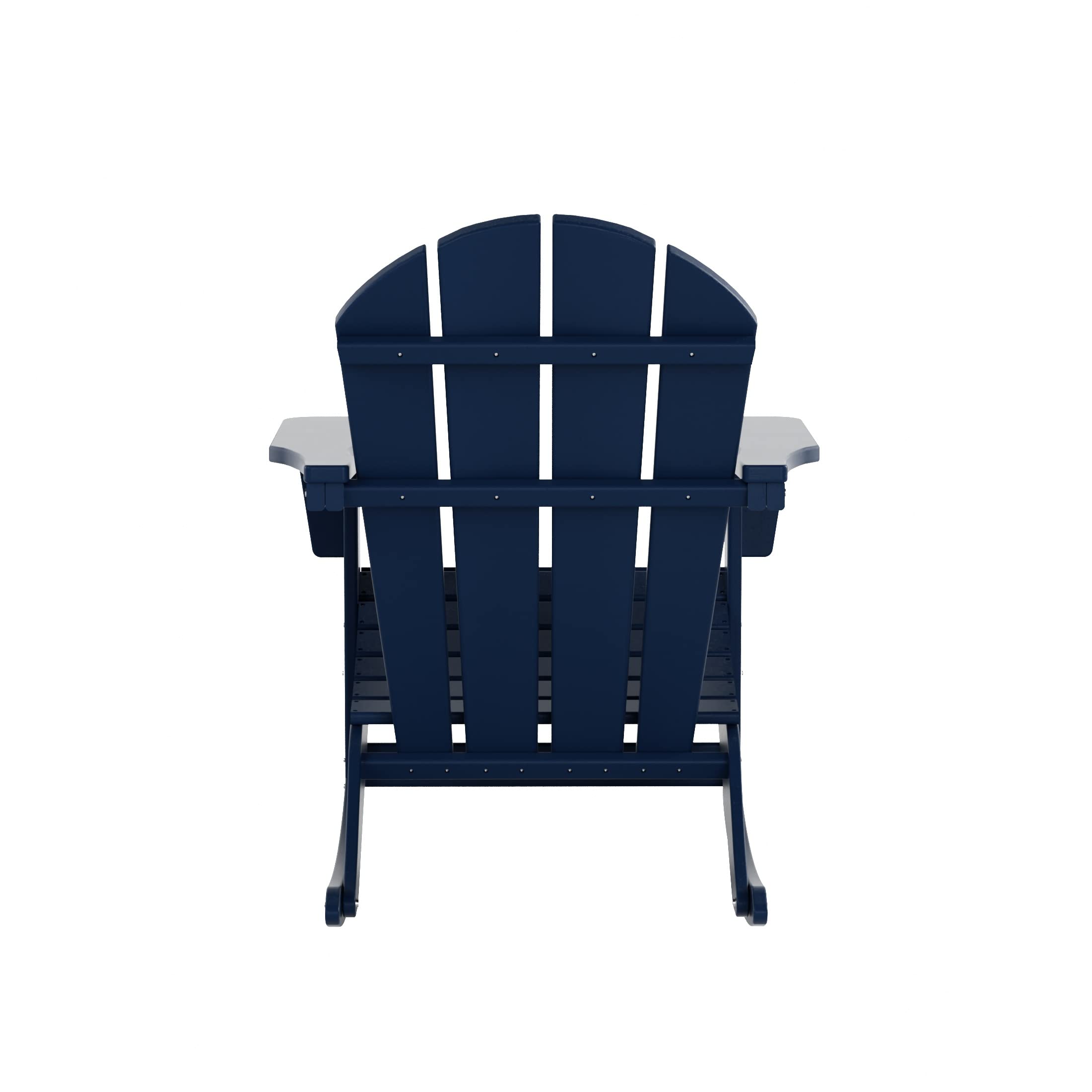 WO Home Furniture 3-Piece Patio Rocking Chair Set - Classic Outdoor Adirondack Rocker Chairs & Table in Navy Blue - Perfect for Backyard, Garden, Porch & Poolside Relaxation