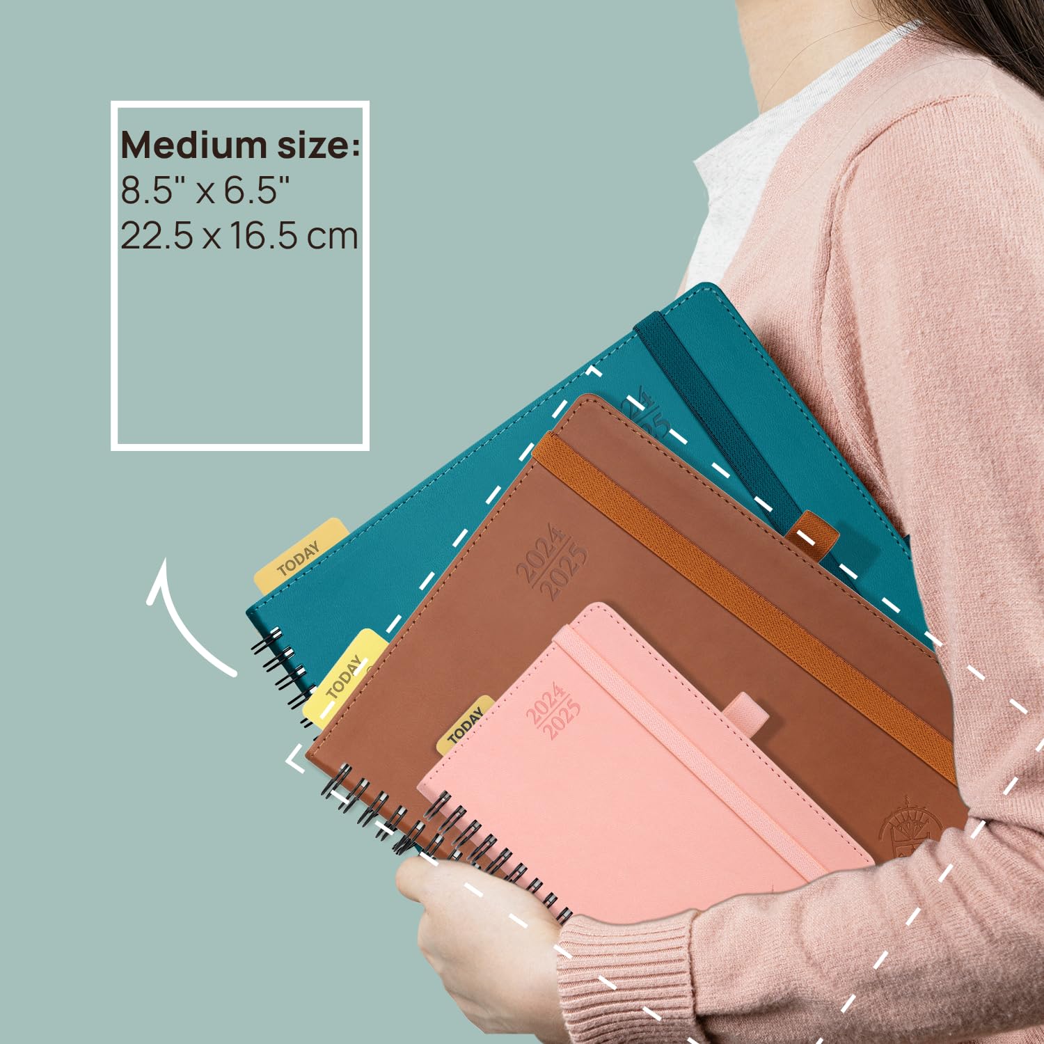POPRUN 2024-2025 Academic Planner (6.5'' x 8.5'') - July 2024 to June 2025 Weekly & Daily Calendar with Hourly Time Slots, Leather Bound Appointment Book for Time Management & Productivity - Perfect for Students, Professionals & Office Use (Brown)