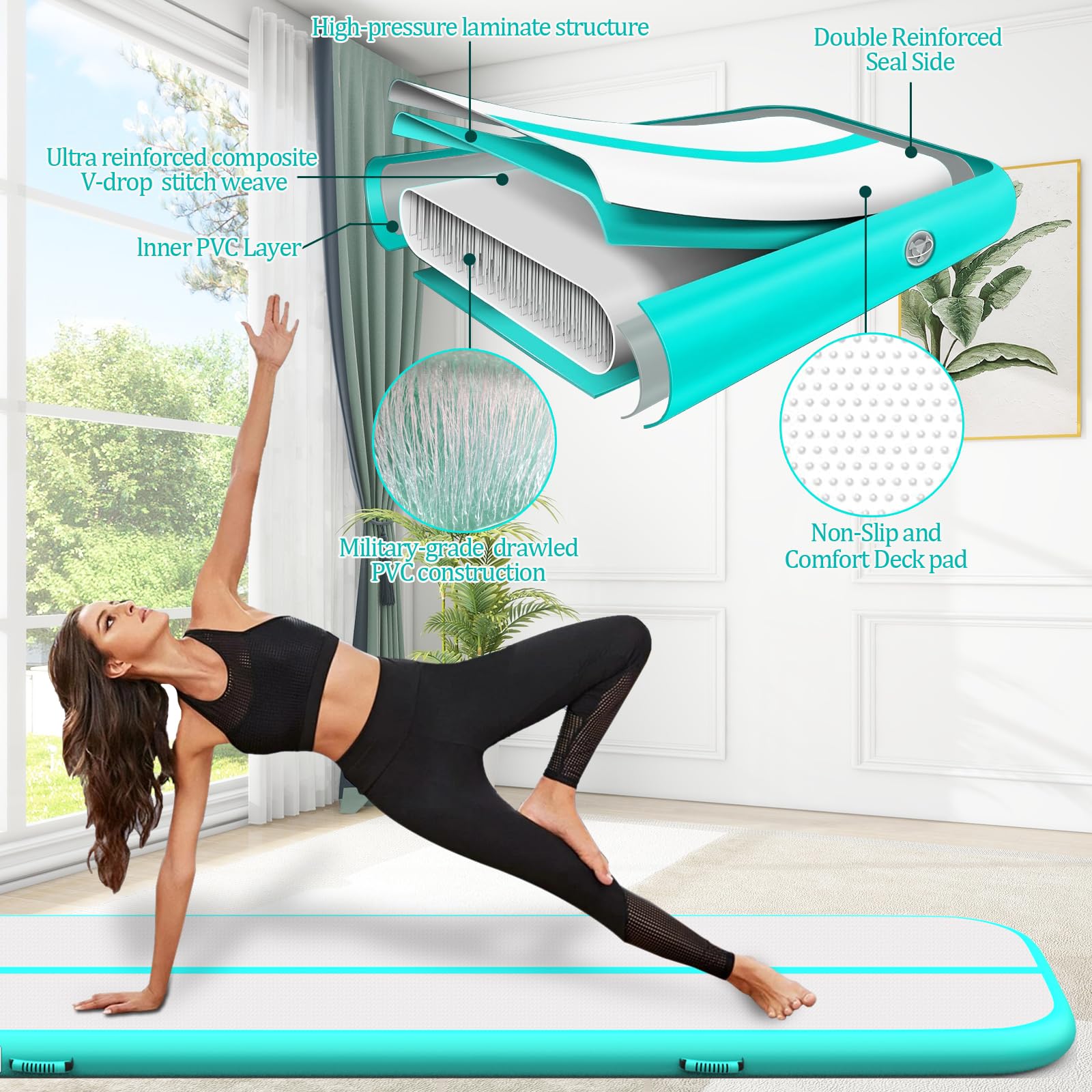 Inflatable Air Tumbling Mat Track with Electric Pump - Portable Gymnastics Training Mat for Kids, Cheerleading, Yoga & Home Fitness | Perfect for Indoor/Outdoor Practice, Backyard Play & Gym Sessions