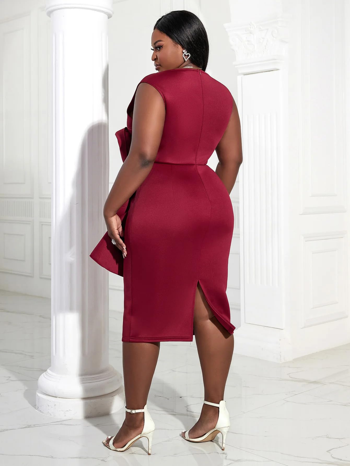 Elegant AOMEI Women's Floral Layered Sleeveless Midi Dress with Ruffle Back & Side Slit - Perfect for Wedding Guest, Cocktail Party & Summer Occasions
