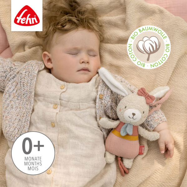 Fehn Mini Musical Hare - Adorable Plush Toy with Soothing Lullabies for Babies & Toddlers | Perfect Nursery Gift, Baby Shower Present & Early Childhood Development