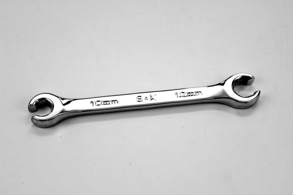 10mm x 12mm Chrome Plated Metric Flare Nut Wrench Set - Perfect for Automotive Brake Lines and Plumbing Connections
