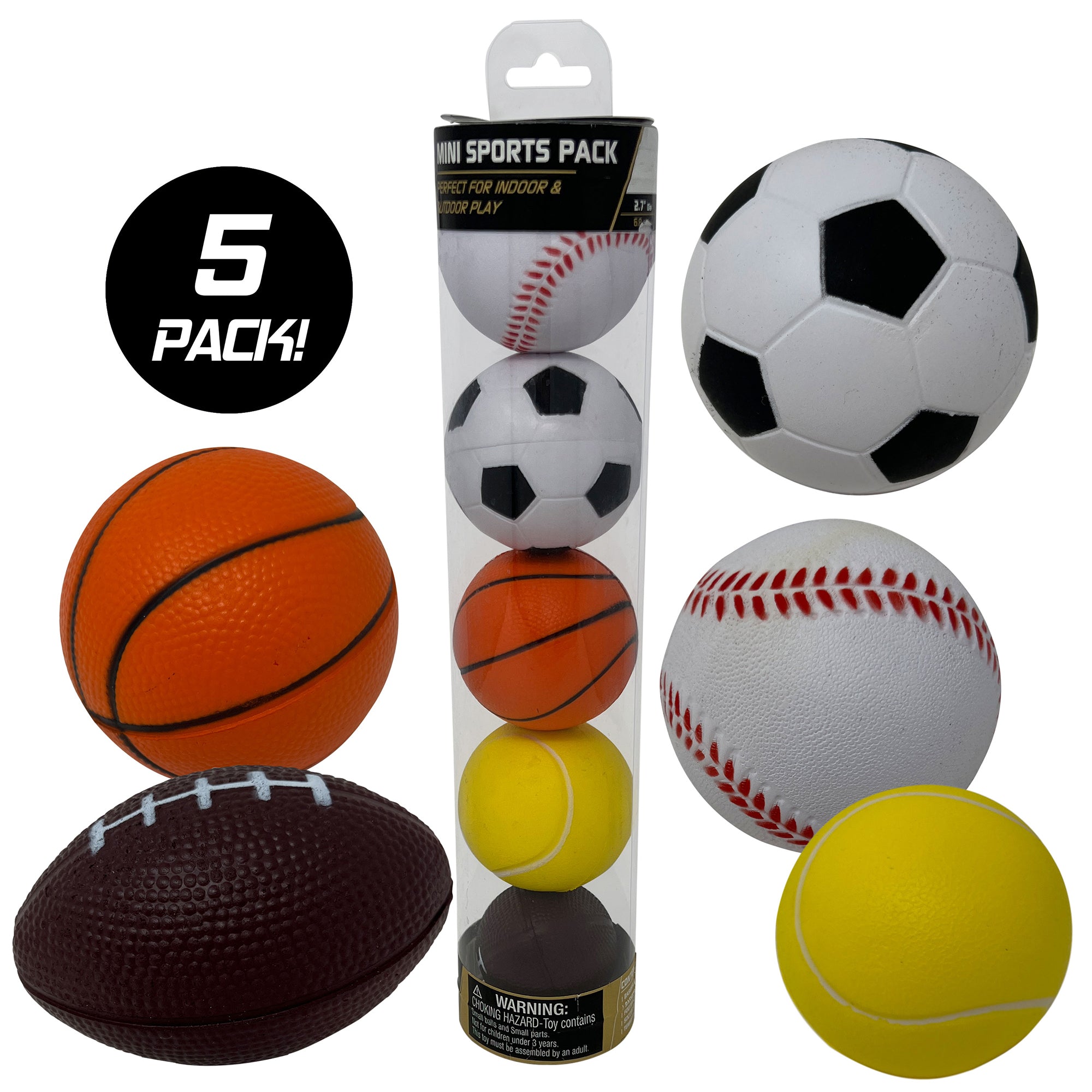 Anywhere Sports 5-Piece Mini Foam Ball Set for Kids Ages 3+ - Indoor & Outdoor Play, Backyard Games, Birthday Gifts
