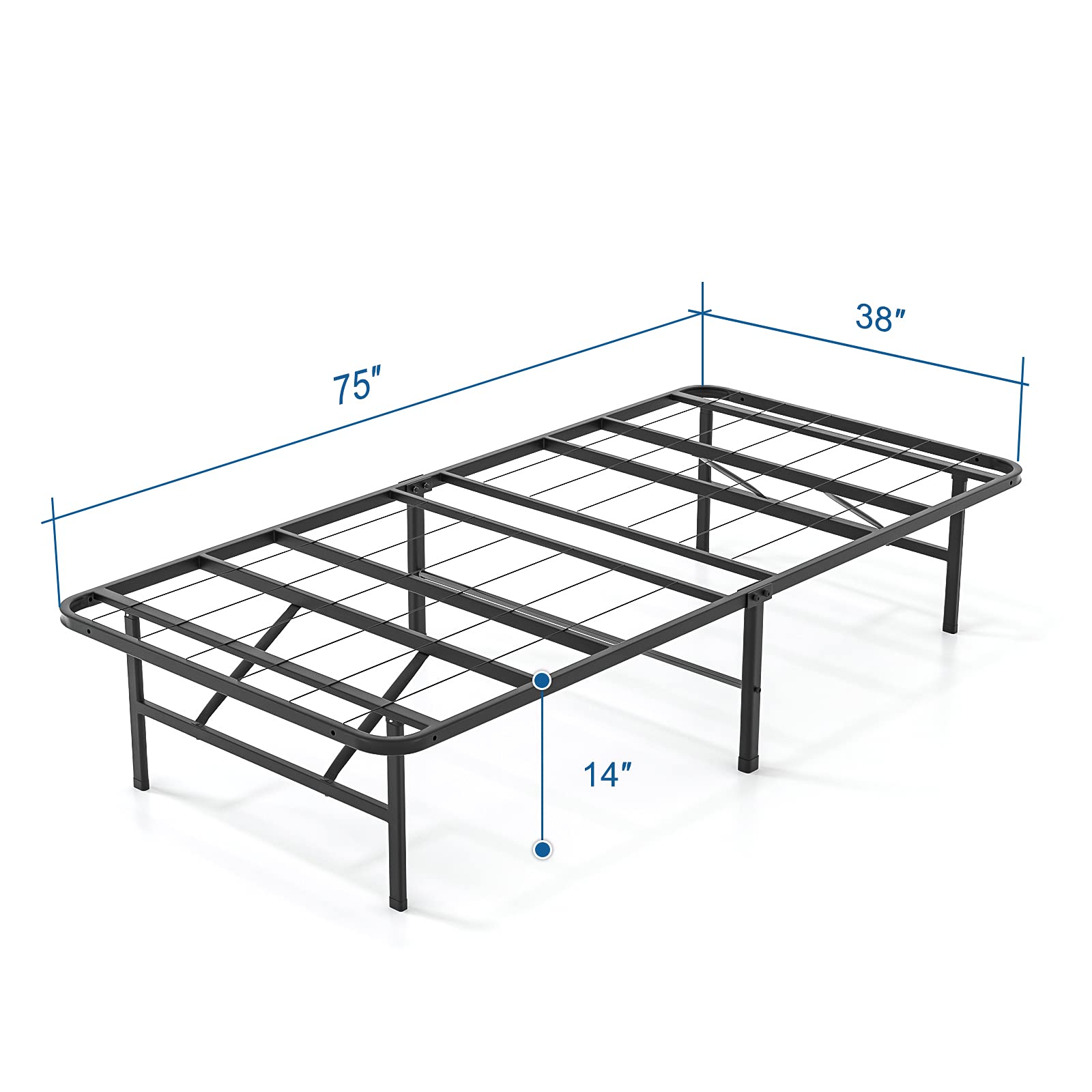 IYEE NATURE 14 Inch Metal Bed Frame with Steel Slats - No Box Spring Needed, Easy Assembly Twin Size Platform Bed with Large Underbed Storage Space - Perfect for Dorm Rooms, Guest Bedrooms & Small Spaces