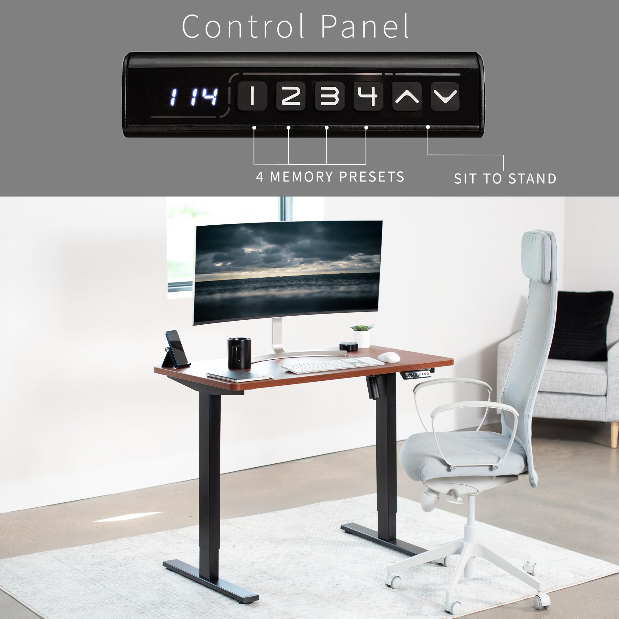VIVO Electric 43 x 24 Inch Adjustable Height Standing Desk with Memory Controller, 1B Series - Dark Walnut Top & Black Frame (DESK-KIT-1B4D) for Home Office & Workspace Ergonomics