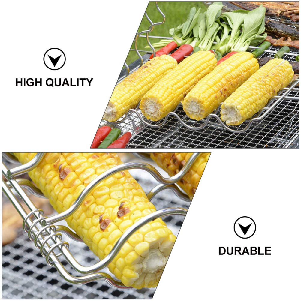 BESPORTBLE Stainless Steel Grill Basket - Corn BBQ Holder with Non-Stick Coating & Long Wooden Handle - Perfect for Home Kitchen, Outdoor Barbecue, Camping, and Backyard Party Accessories
