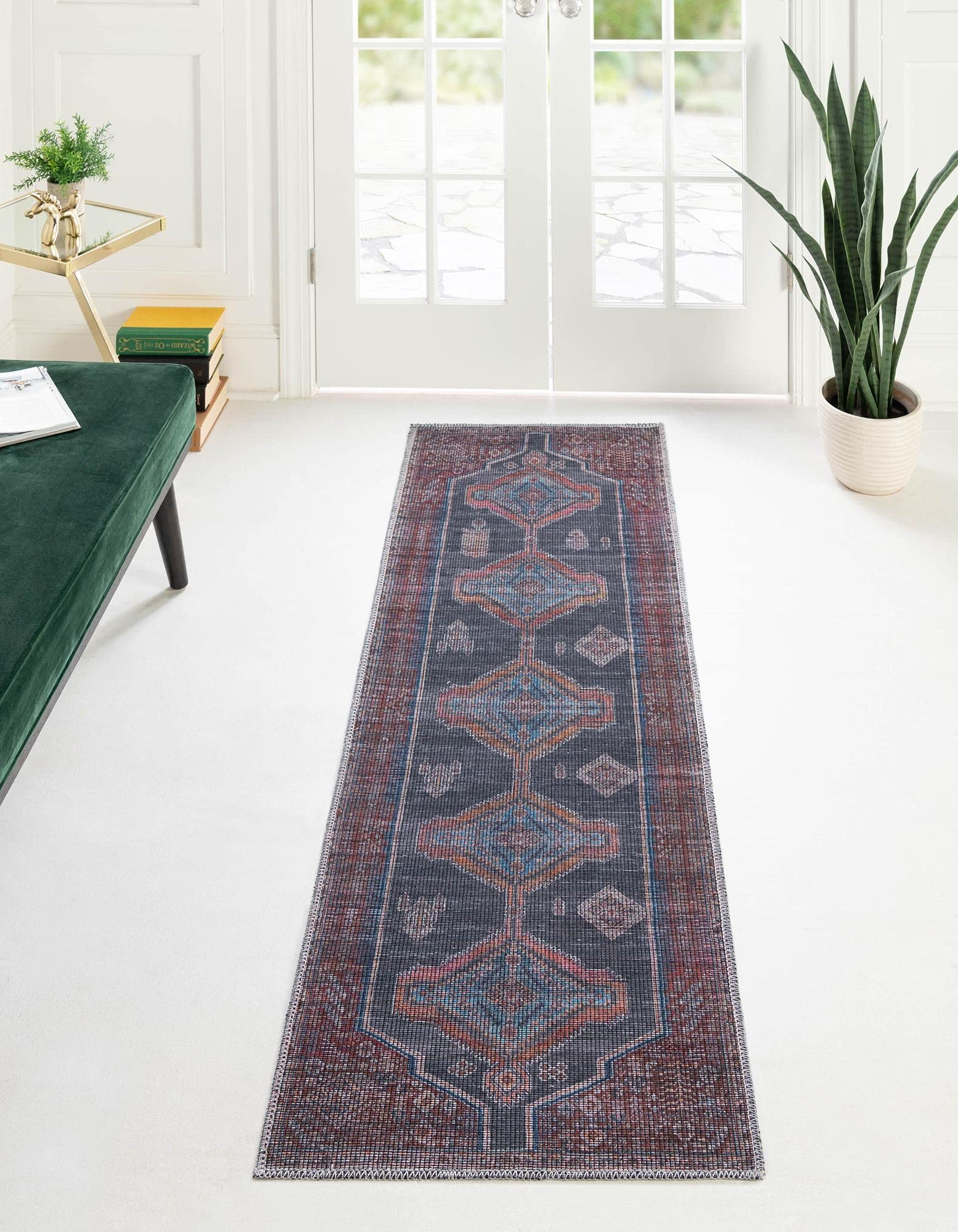 Washable 10 Ft Runner Rug - Sisu Collection Gray Flatweave Rug for Hallways & Entryways | Durable & Easy-Clean Floor Mat for High Traffic Areas, Living Room Decor