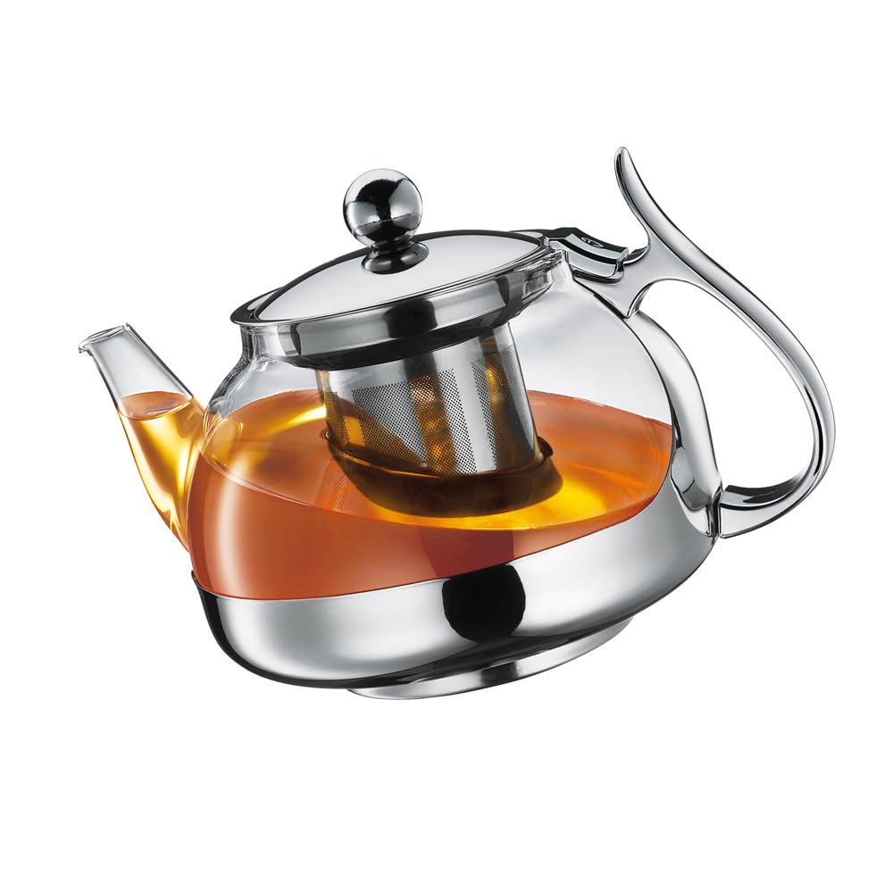 Premium 5-Cup Glass & Stainless Steel Tea Pot with Removable Infuser - Silver - Perfect for Loose Leaf Tea, Iced Tea & Herbal Infusions - Ideal for Home, Office & Gift Giving