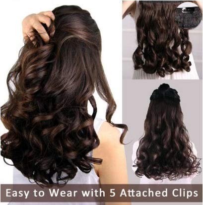 Flushia 1Pcs Natural Brown Curly/Wavy Hair Extensions for Women - 24 Inch Human Hair Weft Clip-in Extensions (Brown Color) | Perfect for Daily Styling, Parties & Special Occasions