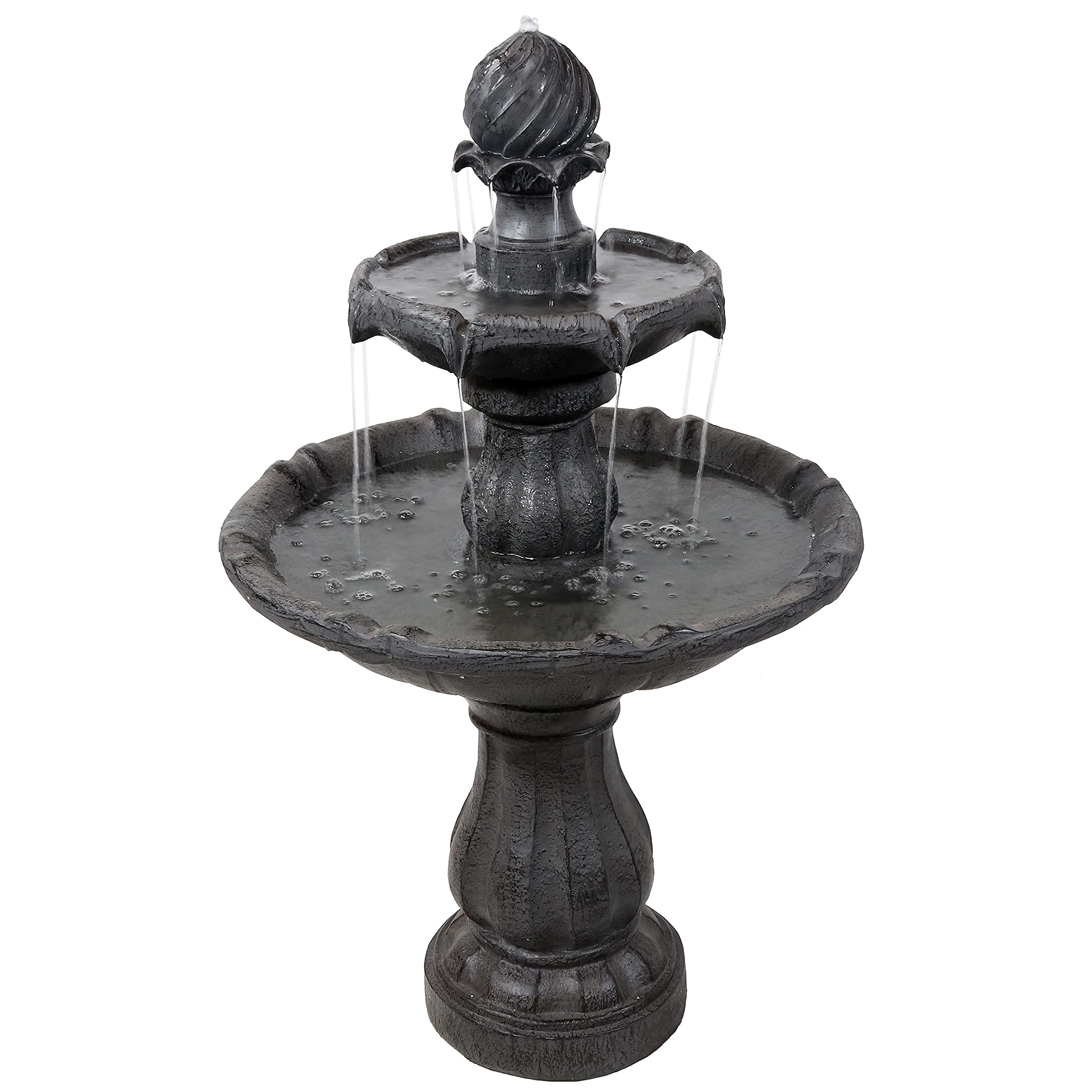 Sunnydaze 35-Inch 2-Tier Solar Water Fountain with Battery Backup - Outdoor Water Feature Pump for Garden, Patio, Yard Decor - Black