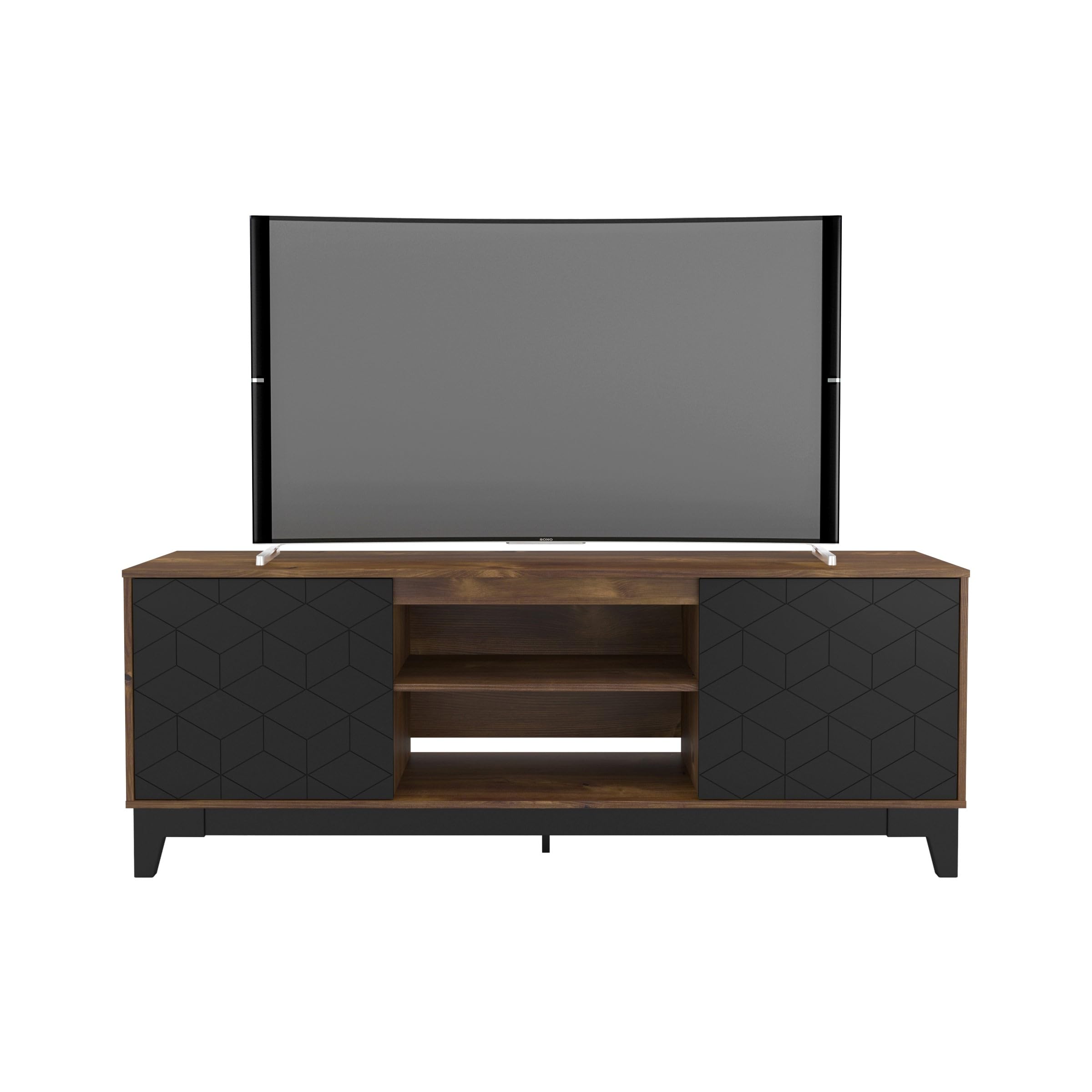 Nexera 402725 72-inch Hexagon TV Stand in Black & Truffle - Modern Entertainment Center for Living Room, Bedroom, or Home Theater Setup