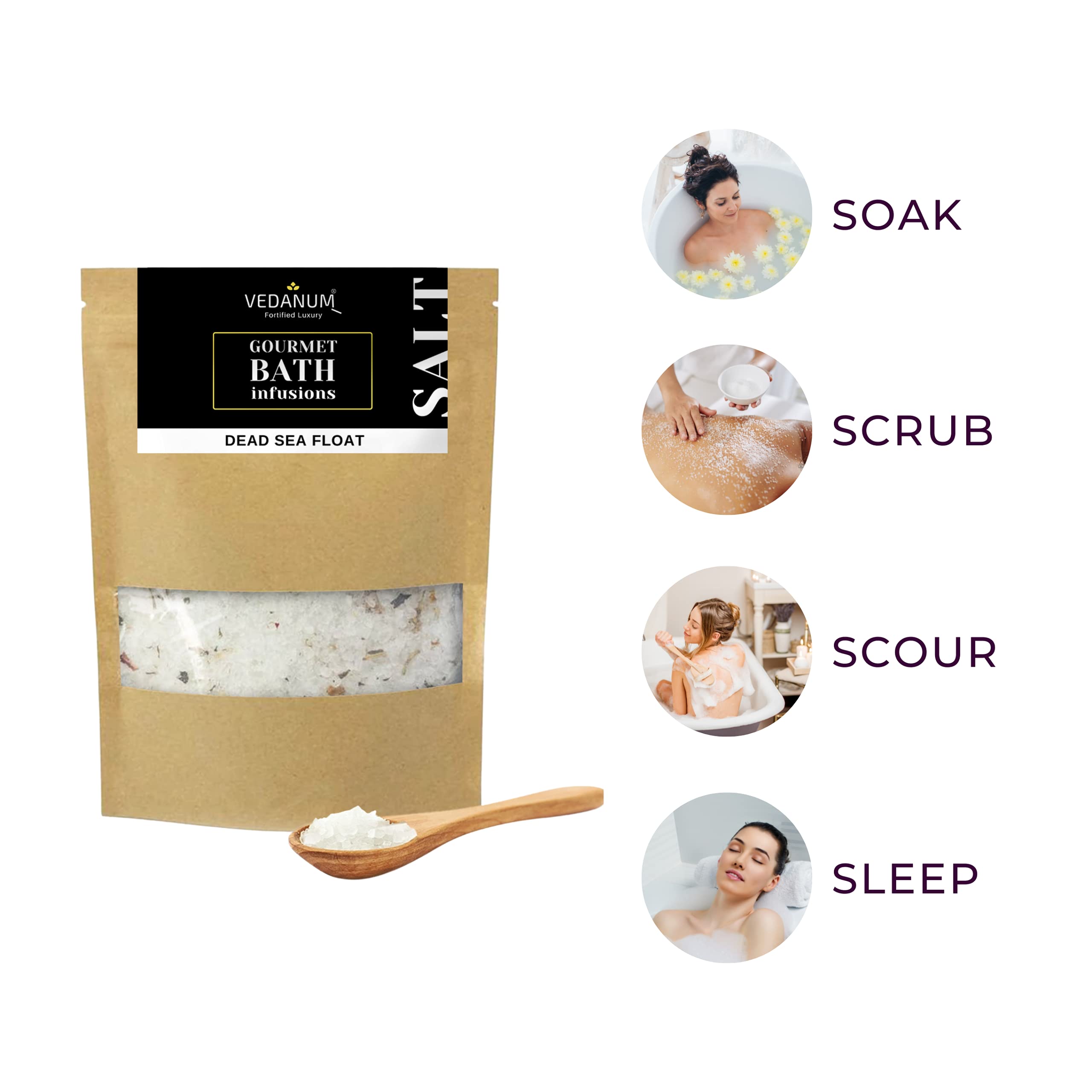 Vedanum Gourmet Aromatherapy Bath Salt with Pure Epsom Salt, Himalayan Pink Salt & Dead Sea Minerals | Muscle Relaxation, Skin Detox, Pain Relief | Spa, Foot Soak, Stress Relief & Sleep Aid