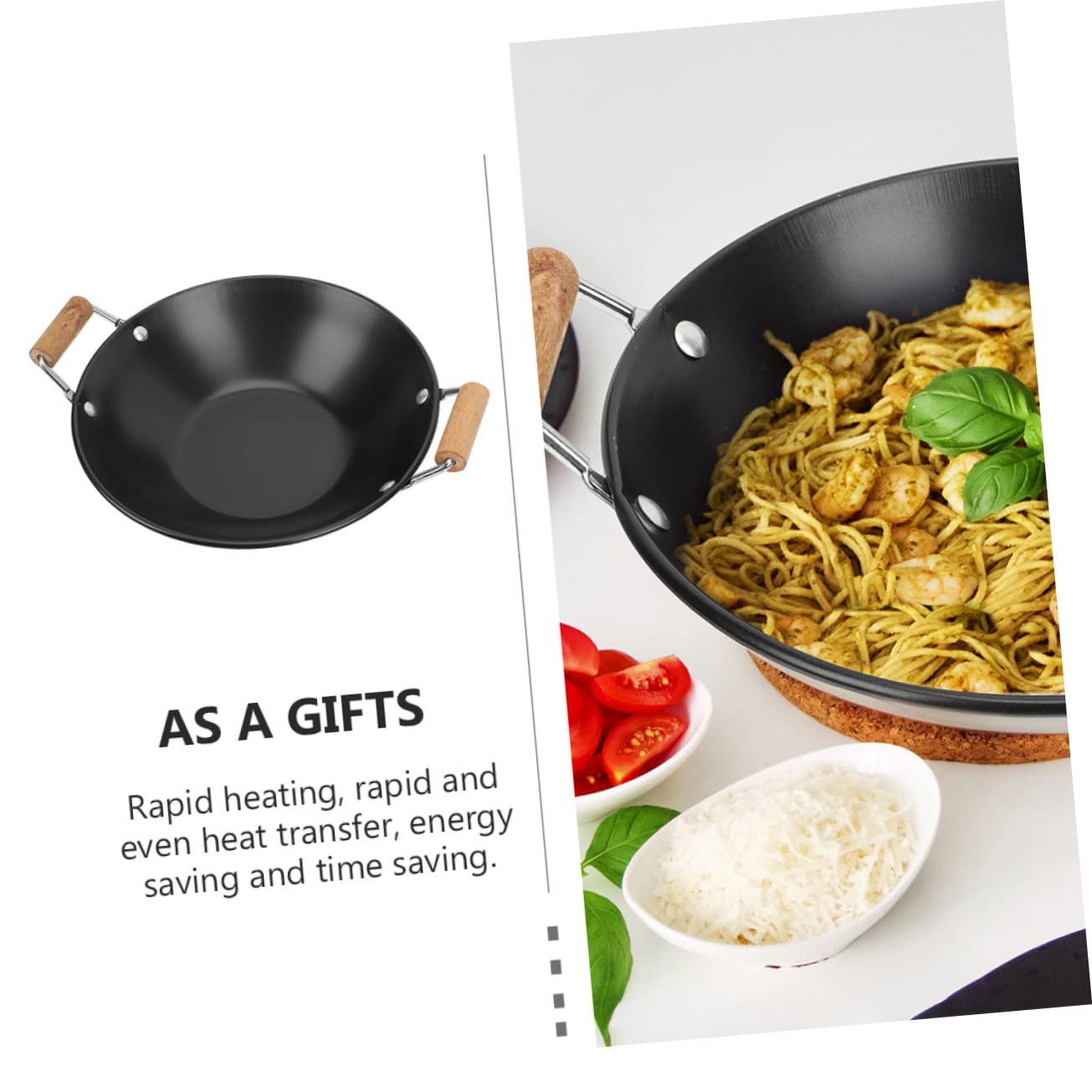 Stainless Steel Double Handle Wok - Deep Frying Pan for Professional Cooking | Perfect for Stir Fry, Deep Frying & Asian Cuisine | Durable Kitchen Utensil for Home Chefs