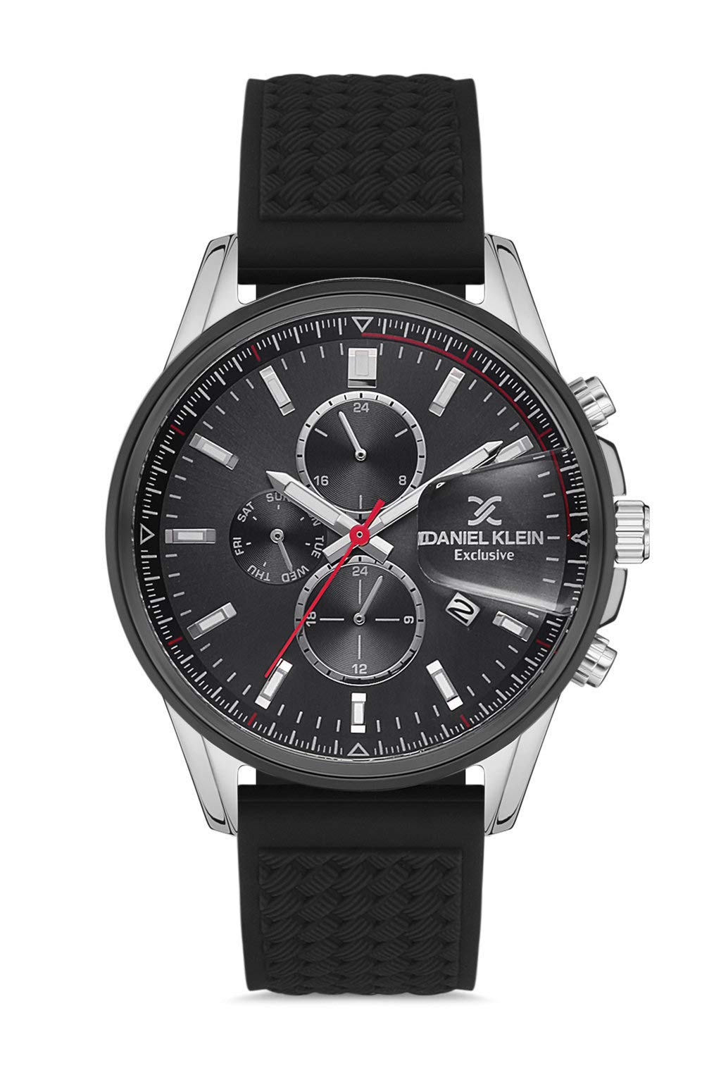 Daniel Klein Men's Watch DK12620 - 46mm Analog Quartz Wristwatch with Silicone Strap, Japanese Movement, Baton Indexes & Multifunction Display (12h/24h) - Fashion Accessory for Business, Casual & Outdoor Activities - Available in Multiple Colors