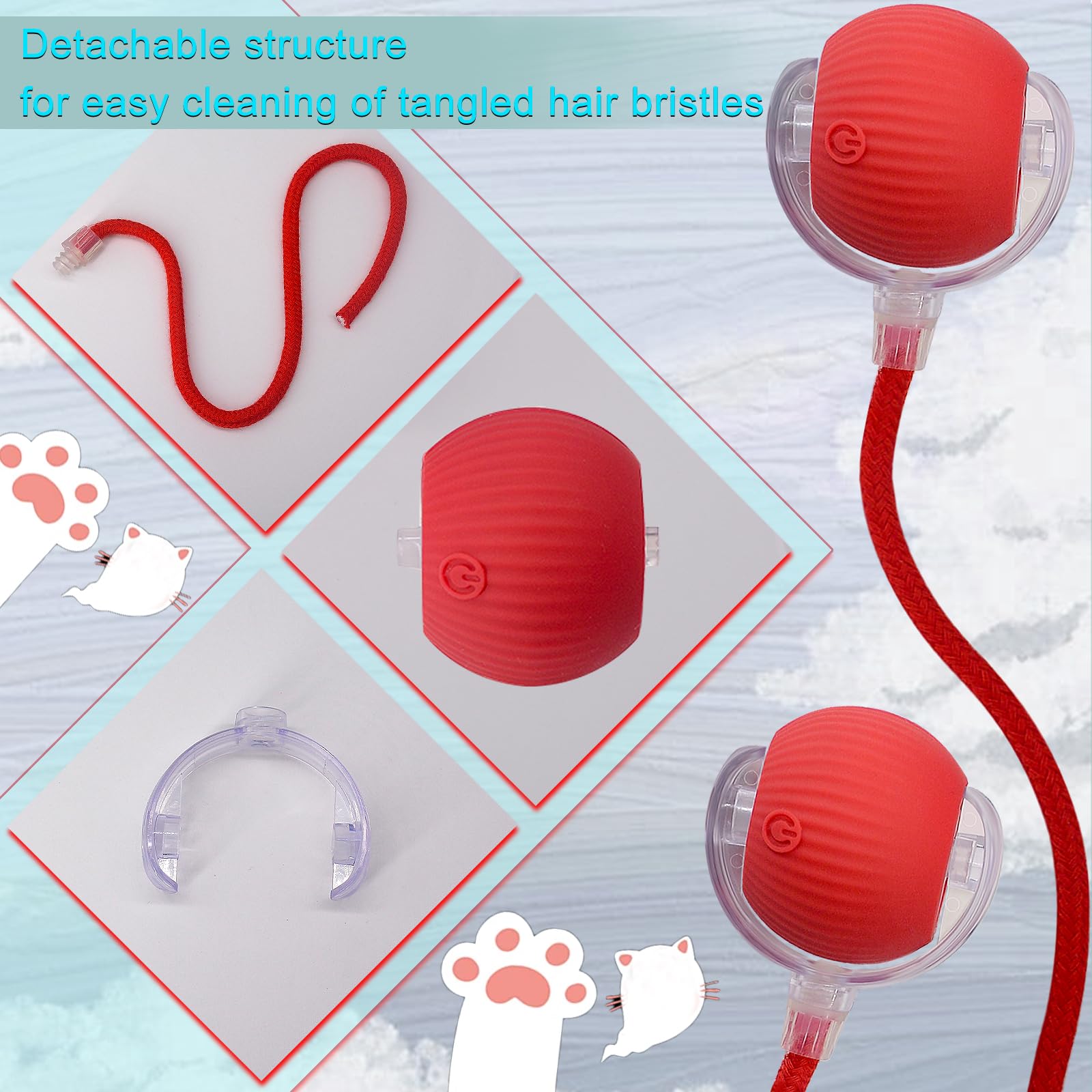 Interactive LED Cat & Dog Toy Ball - Automatic Rolling Motion-Activated Pet Game with String Tail for Indoor Play, Exercise & Fun - Perfect Gift for Kittens & Puppies (Red) - Great for Playtime, Training & Keeping Pets Active