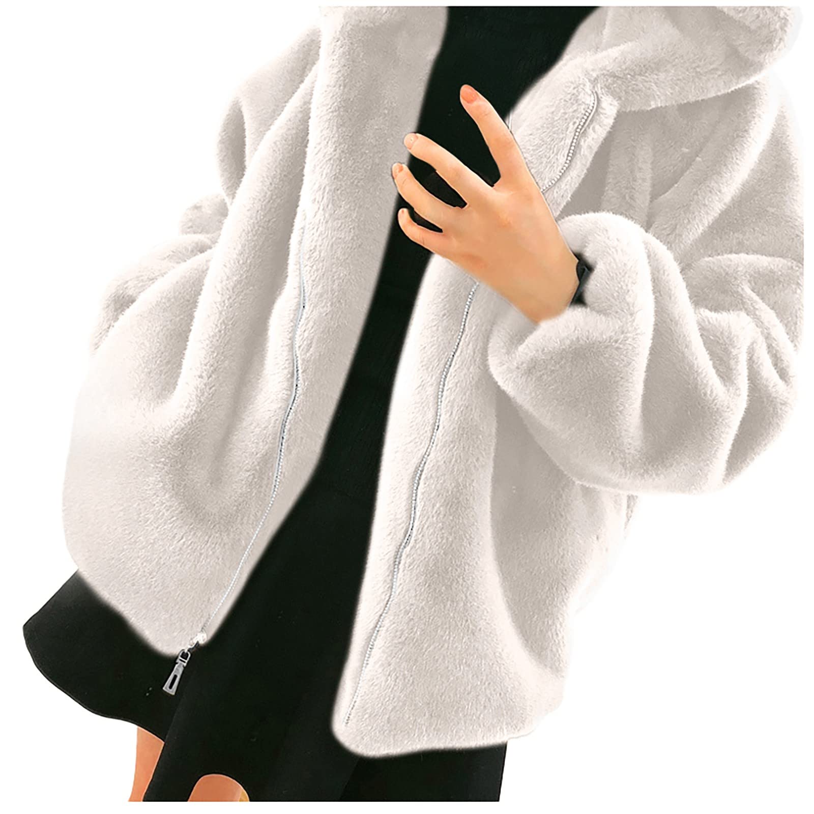 Women's Down Jacket & Fleece Jacket - Solid Plush Thickened Winter Coat with Hood, Windproof & Waterproof for Outdoor Activities | Plus Size Available | Perfect for Hiking, Skiing & Cold Weather