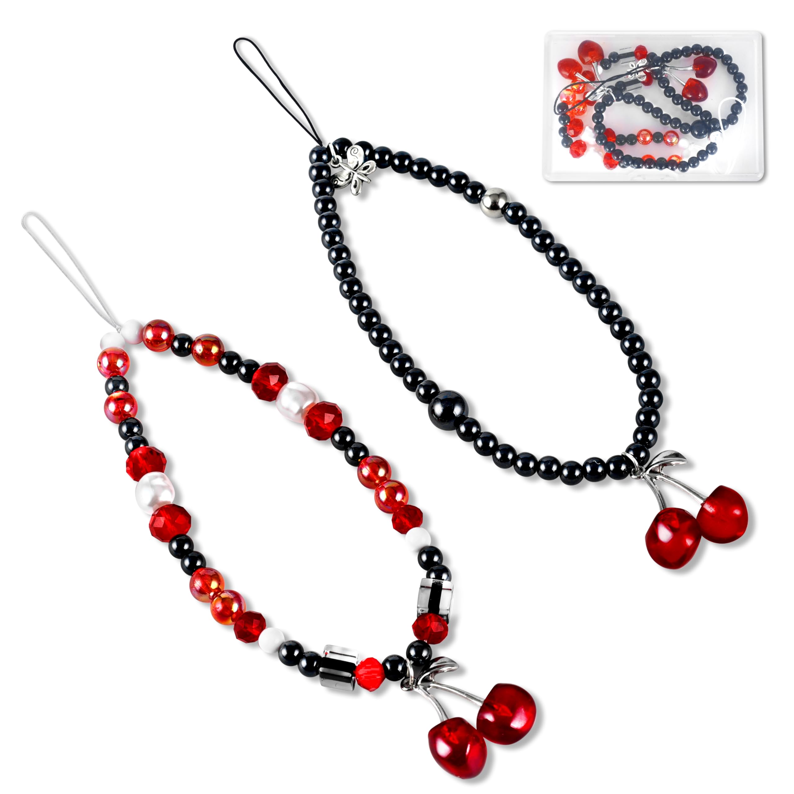 Cherry Phone Charms Strap - Cute Cell Phone Lanyard Wrist Strap, Phone Keychain Charm Kit, Aesthetic Accessories for Phone, Bag, AirPods, Camera Pendant - Perfect for Everyday Use, Travel, and Gifting