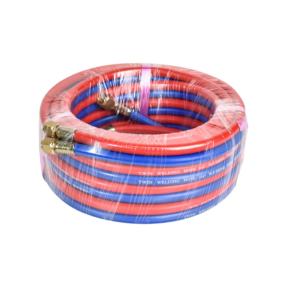 100FT 1/4 Inch Oxy Acetylene Welding Hose - 300PSI Twin Torch Hose with 9/16