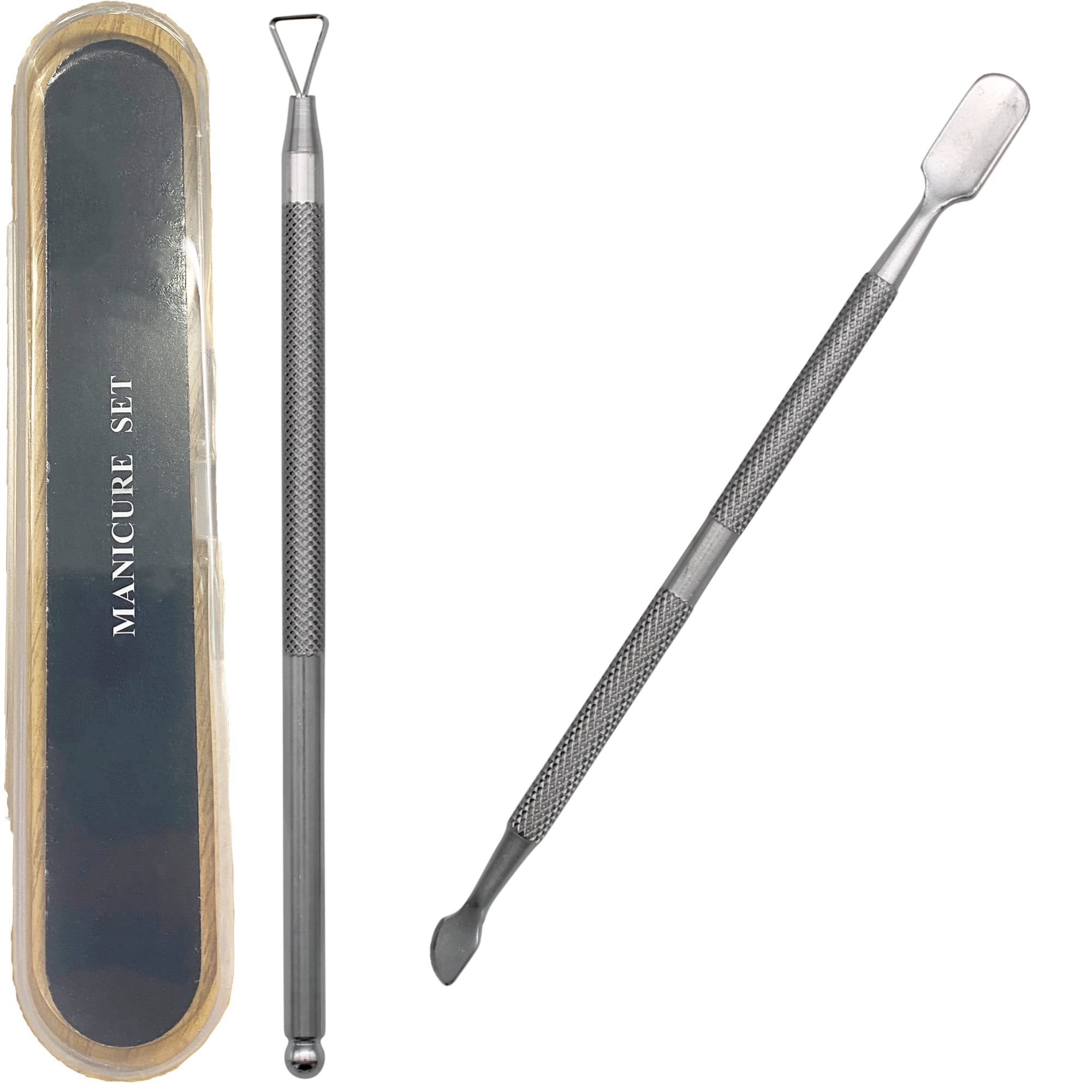 Professional Nail Gel Scraper & Cuticle Pusher Set - Stainless Steel Nail Art Tools with Travel Case - Perfect for Manicure, Pedicure & DIY Nail Care at Home or Salon