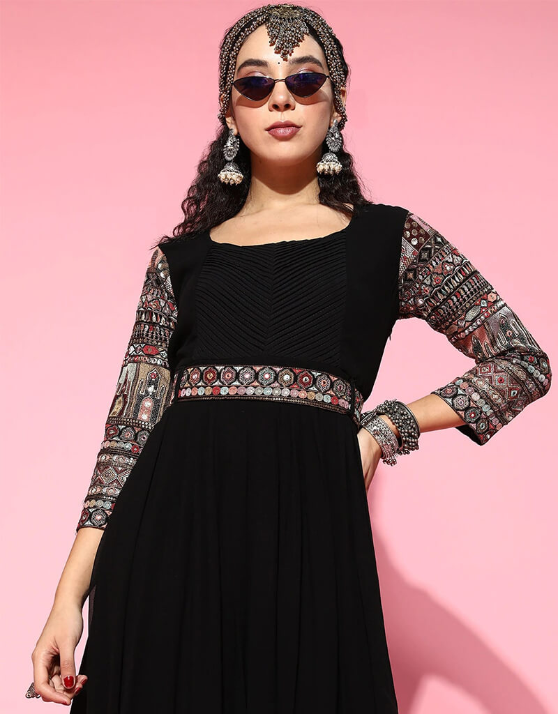 Stylish Black Designer Casual Kurti for Women - Ready to Wear Georgette Top for Everyday Comfort | Perfect for Office, Outings & Special Occasions