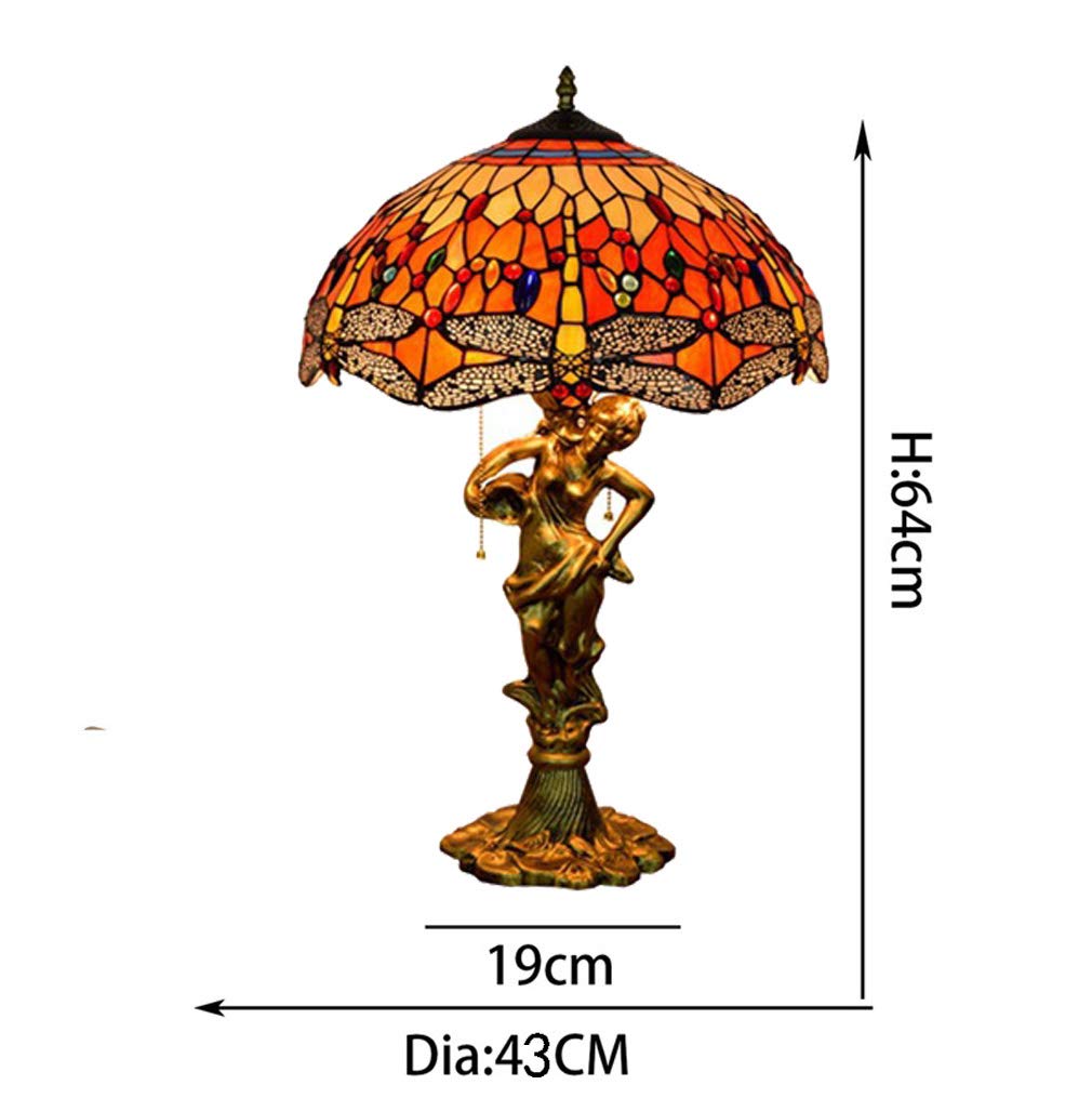16 Inch Handmade Stained Glass Red Dragonfly Tiffany Style Table Lamp - E27 Socket Bedside Light for Living Room, Bedroom, Bar & Cafe Decor - Perfect for Home Office, Reading Nook & Gift Giving