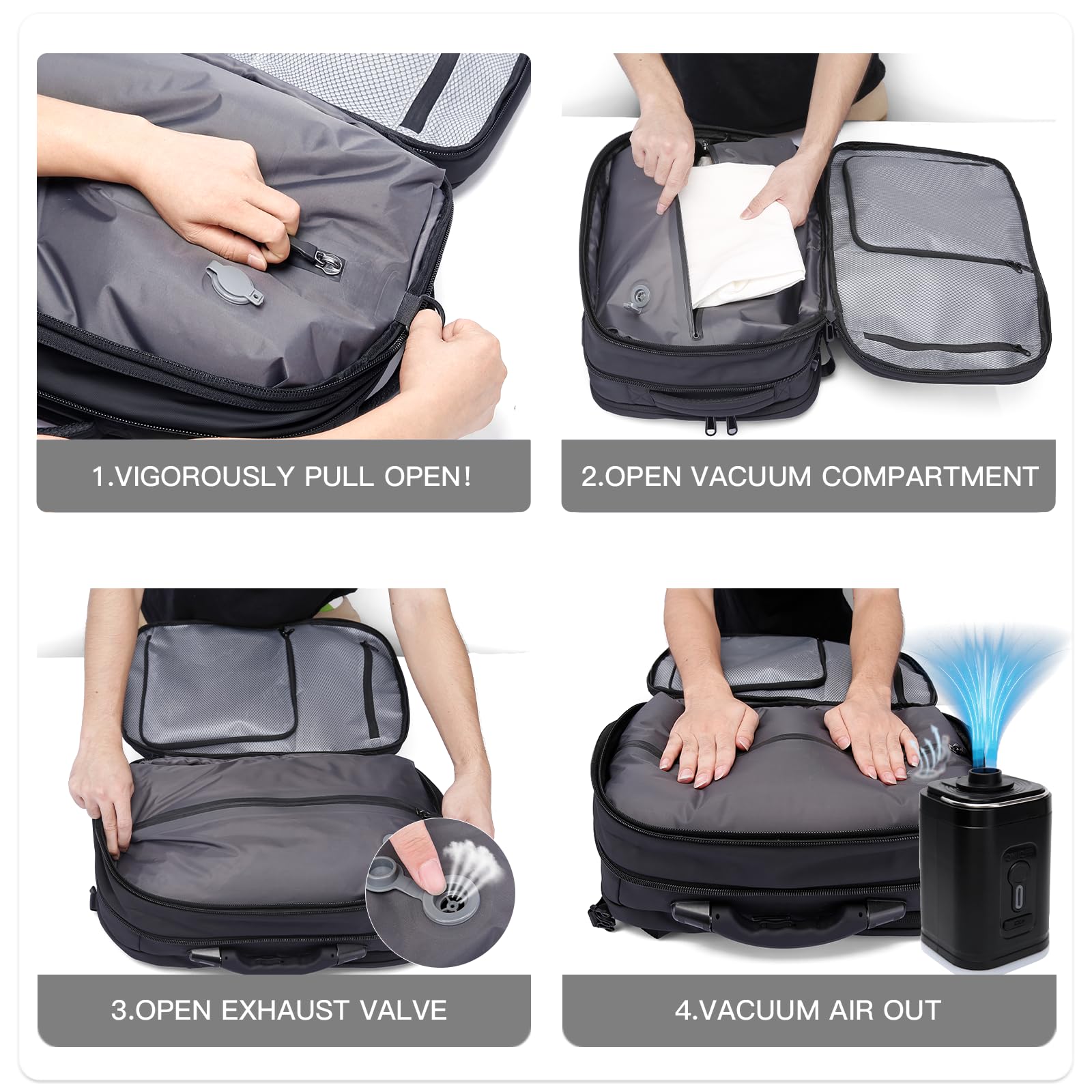BANGE Airback Expandable Travel Backpack with Built-in Electronic Scale & Vacuum Compression Pump - Lightweight Carry-On Backpack for Airplanes, Business Trips & Outdoor Adventures