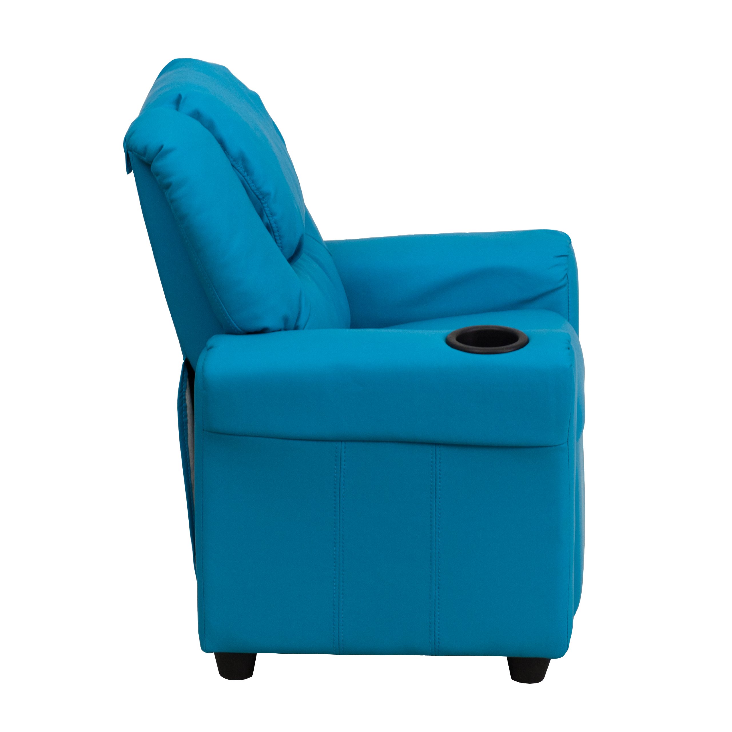 Turquoise Vinyl Kids Recliner Chair with Cup Holder & Headrest - Comfortable Lounge Chair for Boys & Girls - Perfect for Bedroom, Playroom, or Movie Night