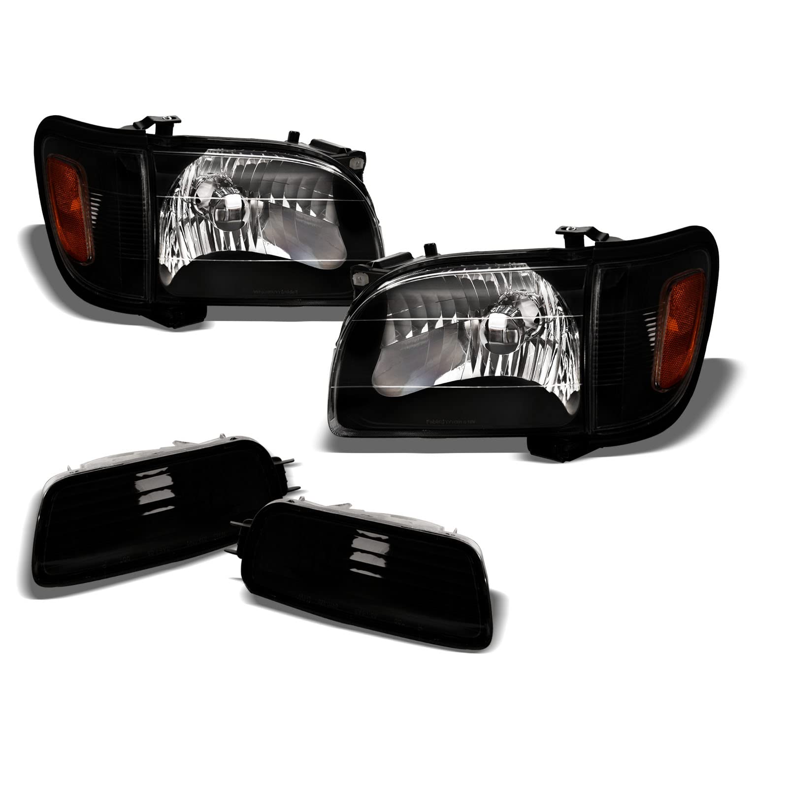 642167823322 Compatible Headlight Assembly for 2001-2004 Toyota Tacoma - 6-Piece Set with Amber Signal Corner & Bumper Lamps (Black) - Perfect for Night Driving & Off-Road Adventures
