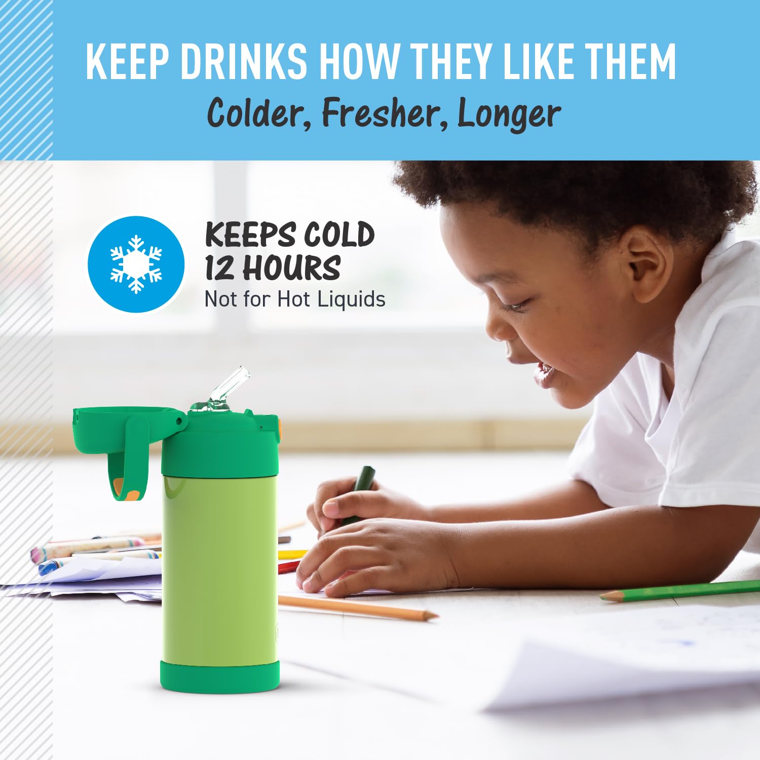 Thermos Funtainer 12oz Kids Stainless Steel Vacuum Insulated Water Bottle with Straw & Leak-Proof Lid - Lime & Orange Color - Perfect for School, Sports & Outdoor Activities