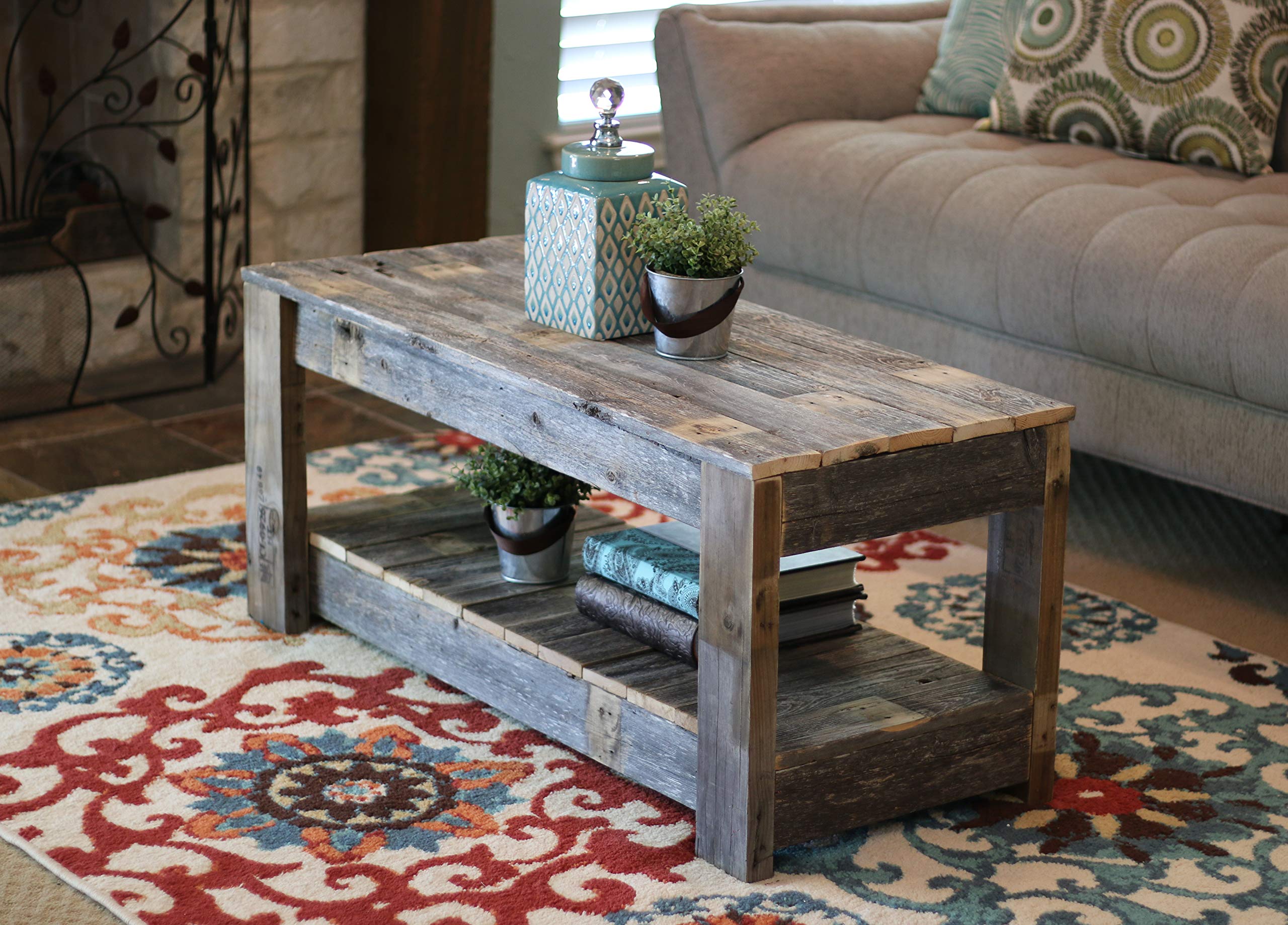 Natural Unfinished Wood Coffee Table with Shelf - Rustic Modern Living Room Furniture for Home Decor | Doug and Cristy Designs